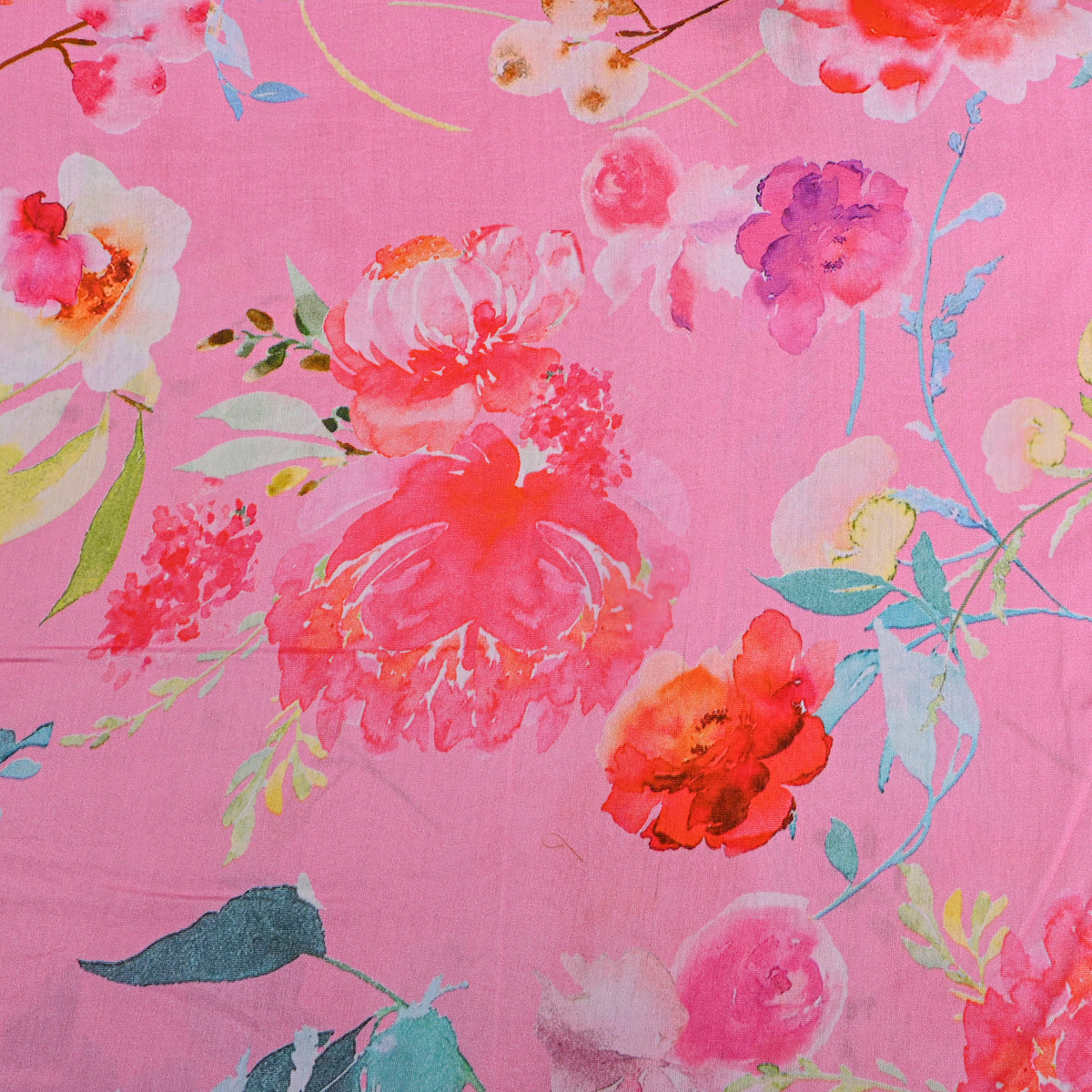 Bubblegum Pink Floral Print Tusser Fabric
