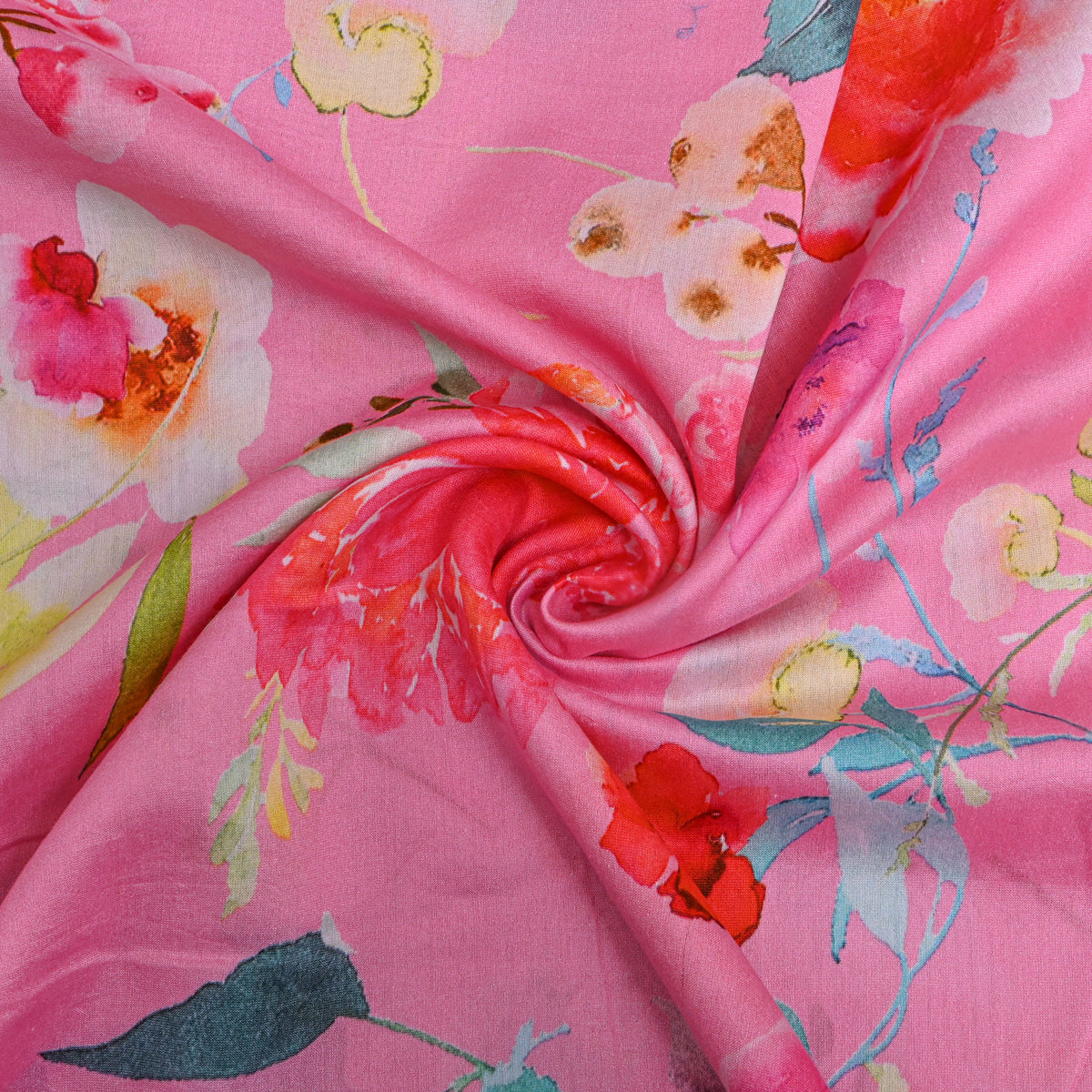 Bubblegum Pink Floral Print Tusser Fabric