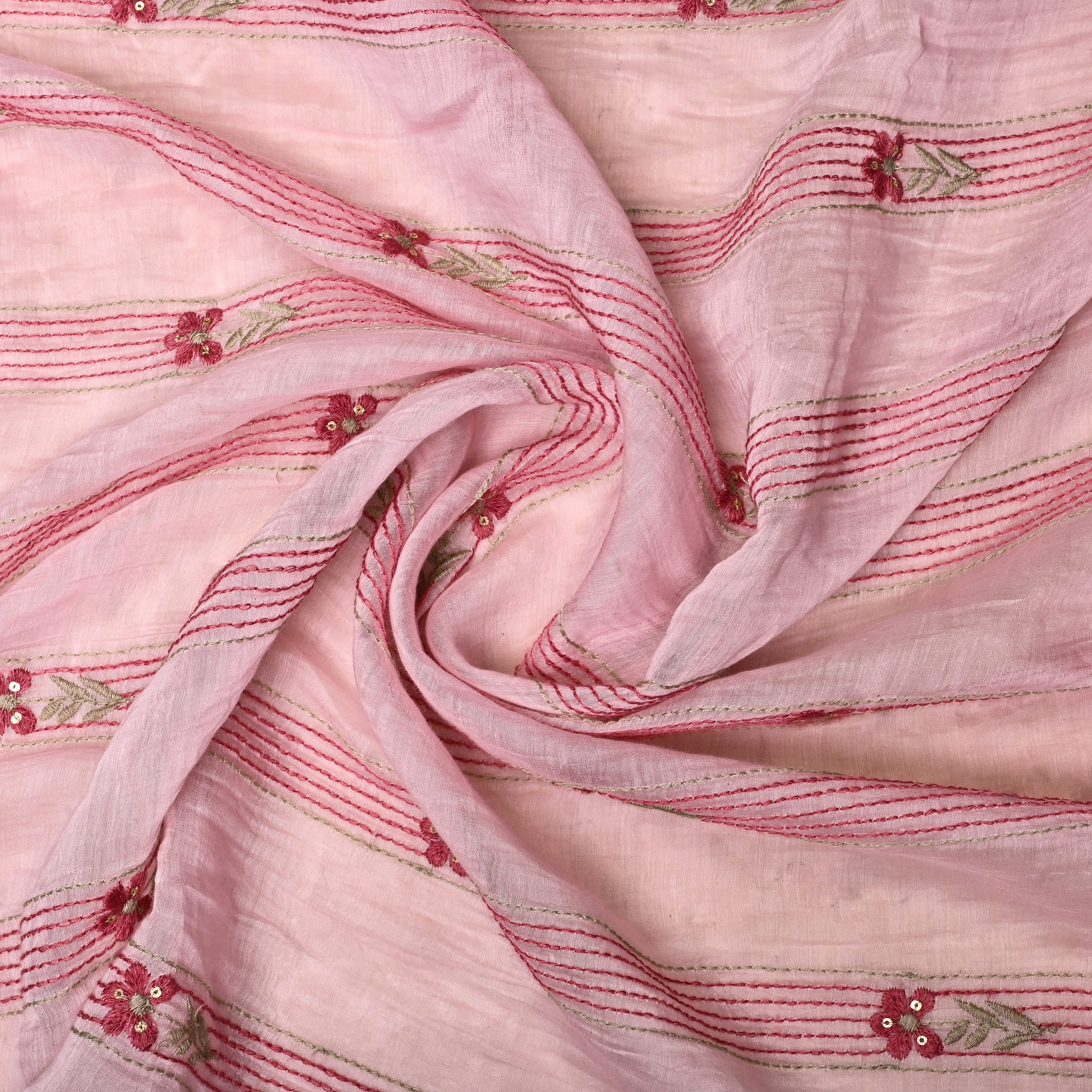Baby Pink Chanderi Fabric With Thread Embroidery