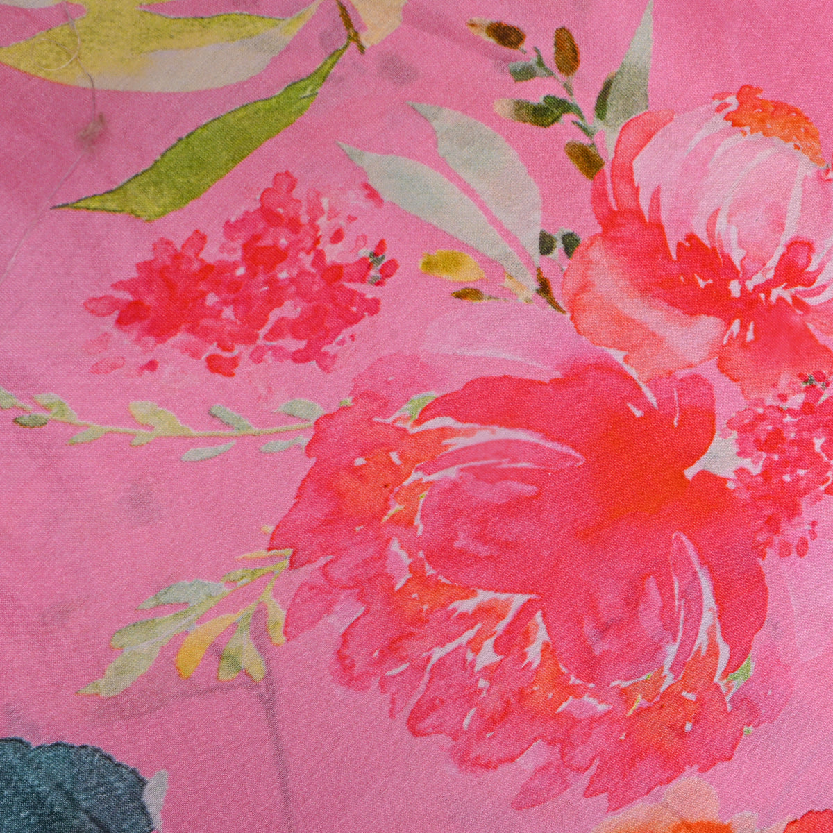 Bubblegum Pink Floral Print Tusser Fabric