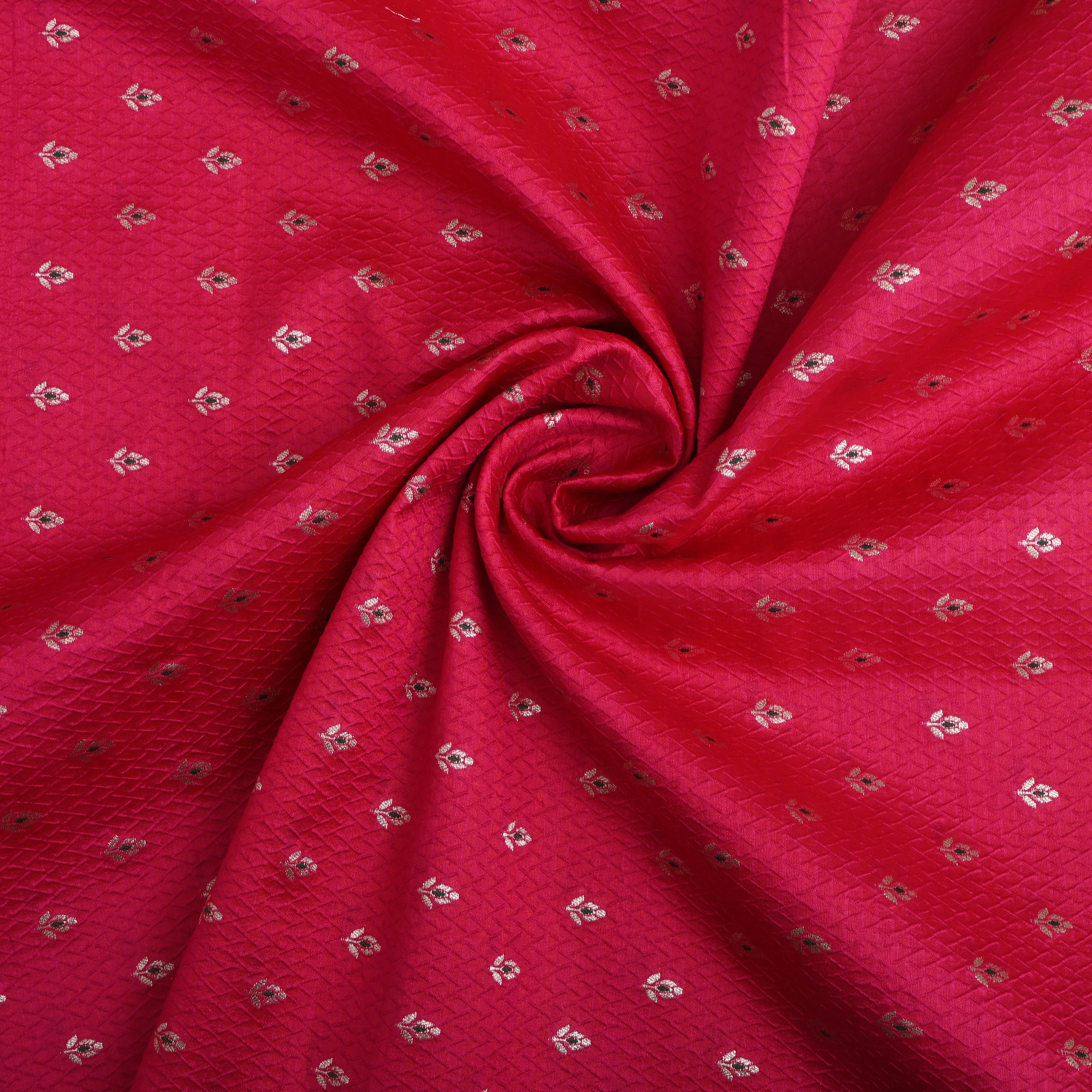 Bright Pink Floral Zari Silk Fabric
