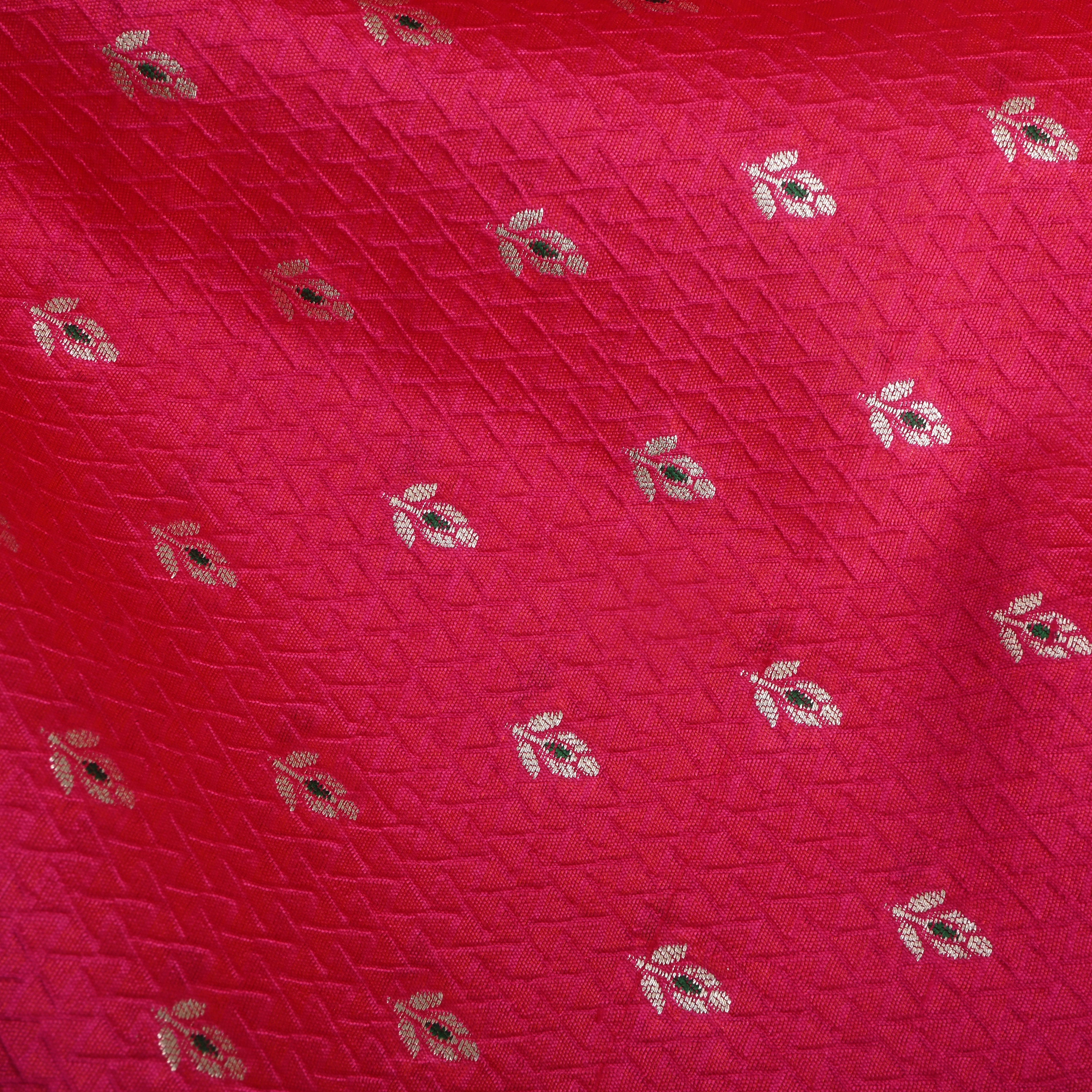 Bright Pink Floral Zari Silk Fabric