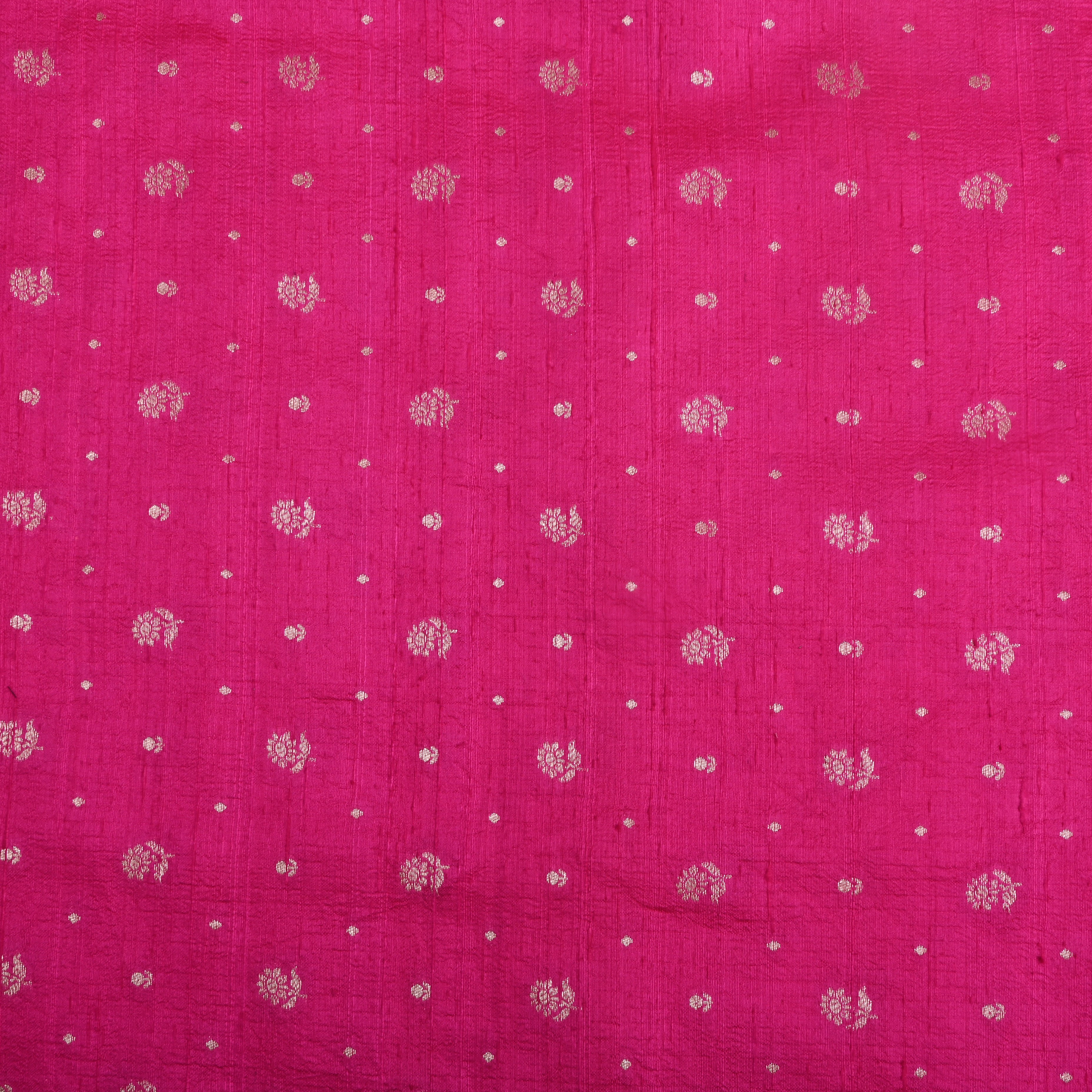 Bright Pink Floral Zari Dupion Silk Fabric