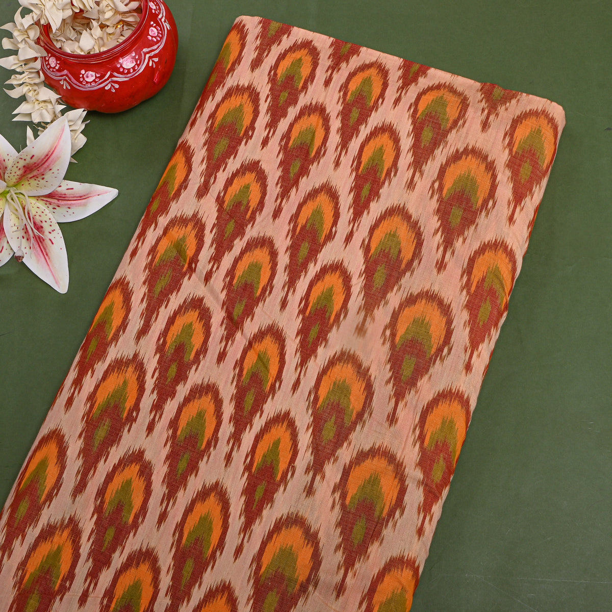 Light Brown Multi Ikat Silk Fabric