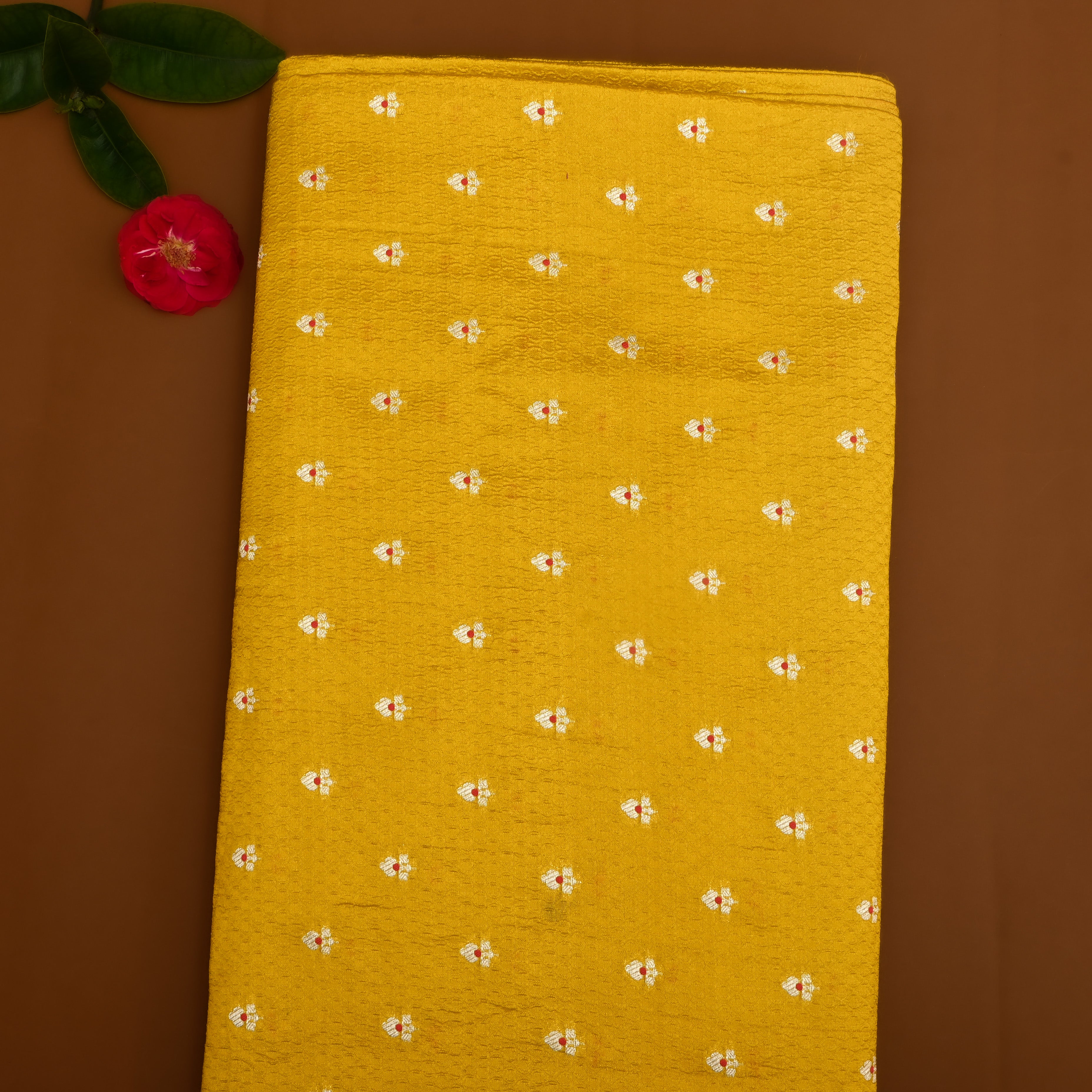 Golden Yellow Floral Zari Silk Fabric