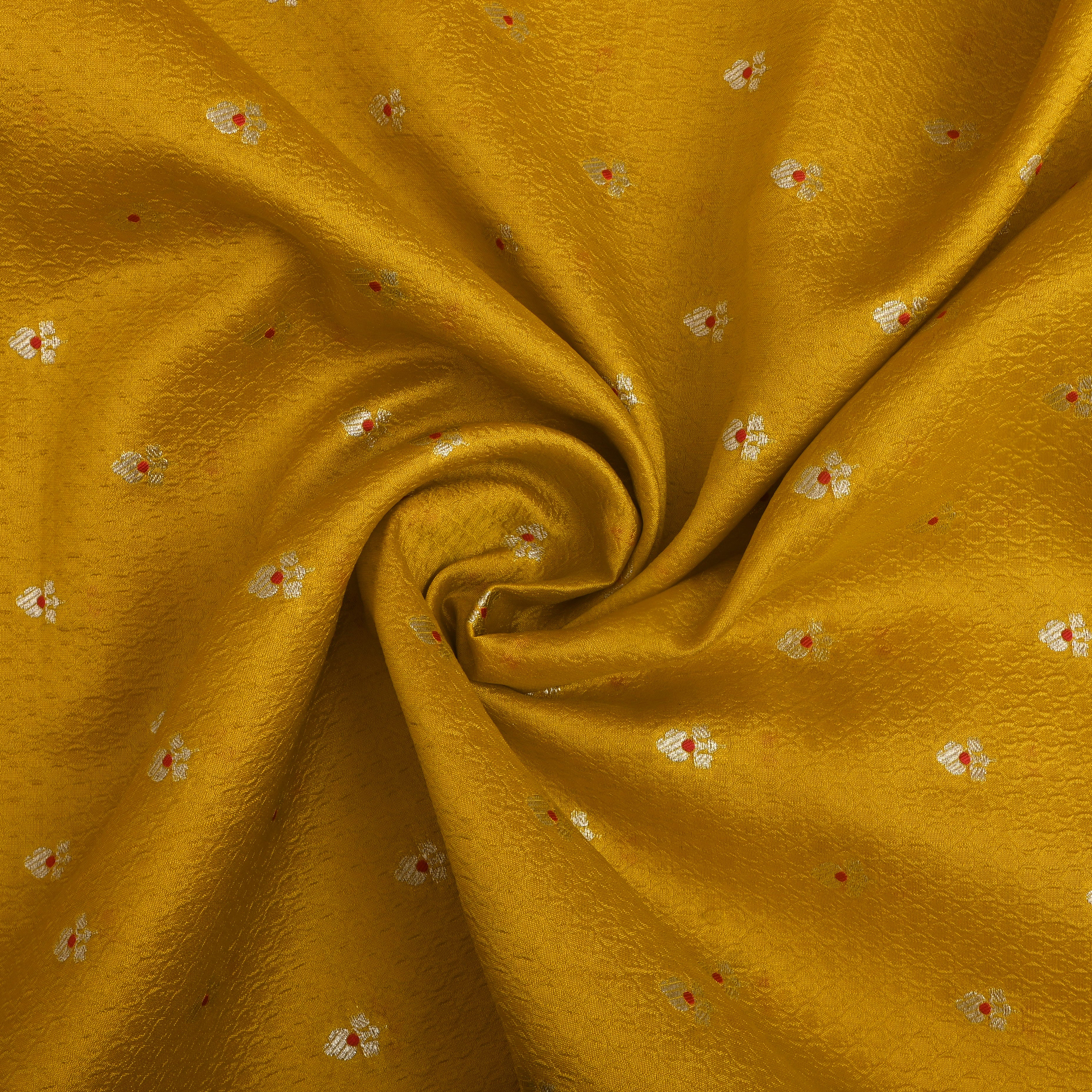 Golden Yellow Floral Zari Silk Fabric