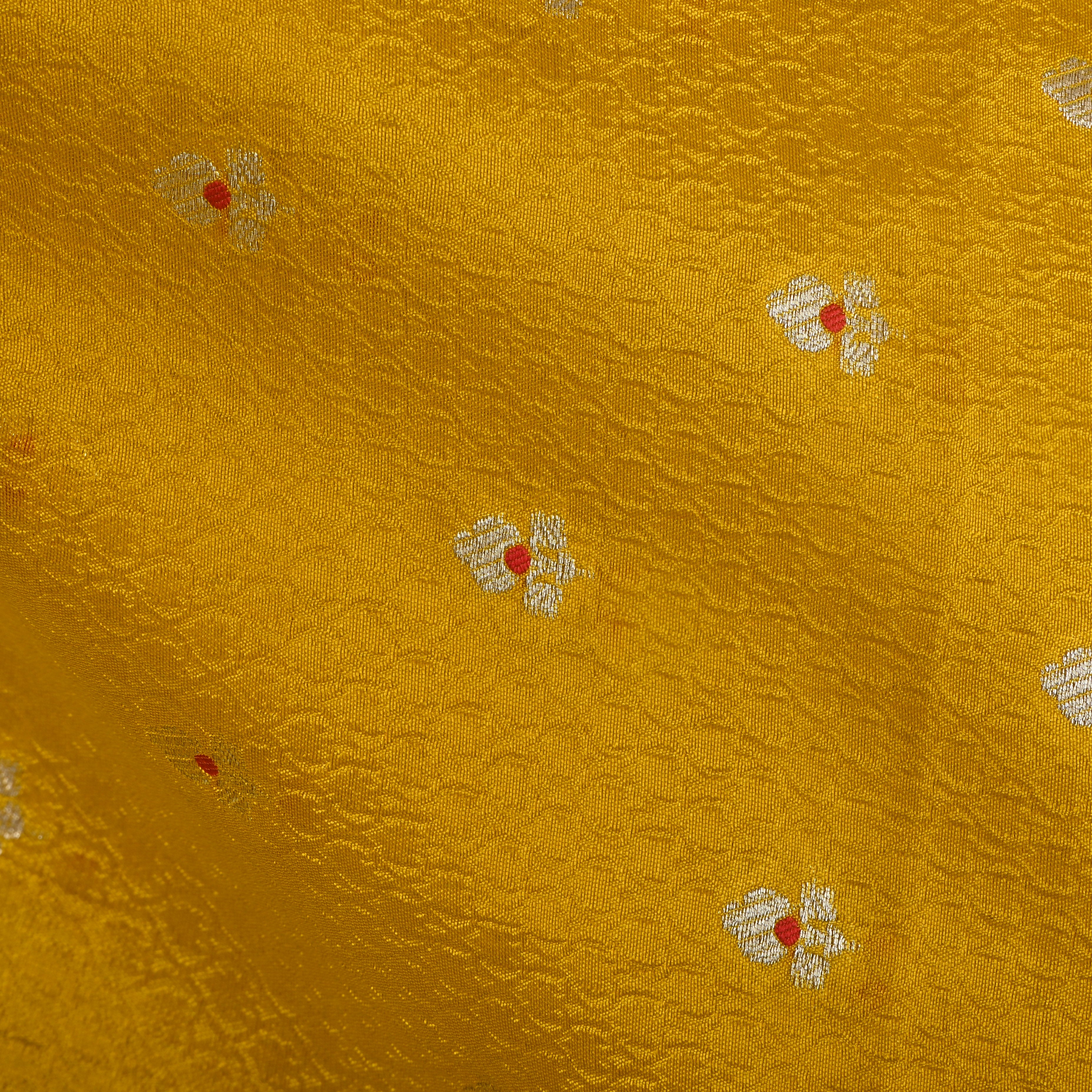 Golden Yellow Floral Zari Silk Fabric