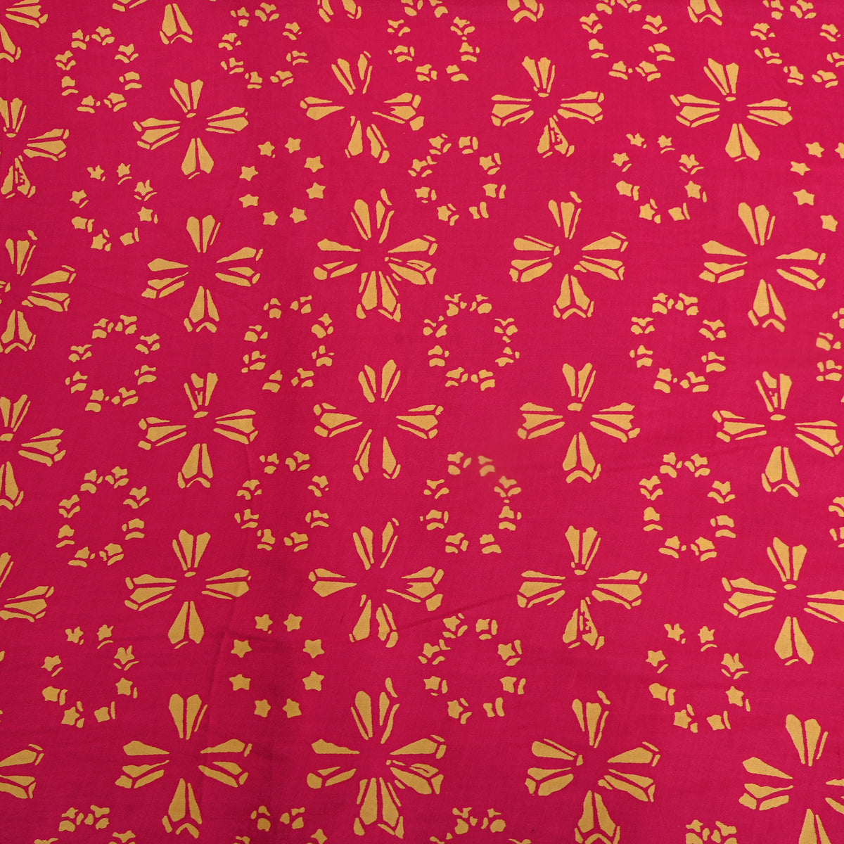 Magenta Pink Yellow Flower Digital Print Satin Fabric