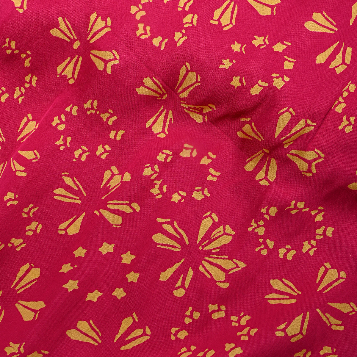 Magenta Pink Yellow Flower Digital Print Satin Fabric