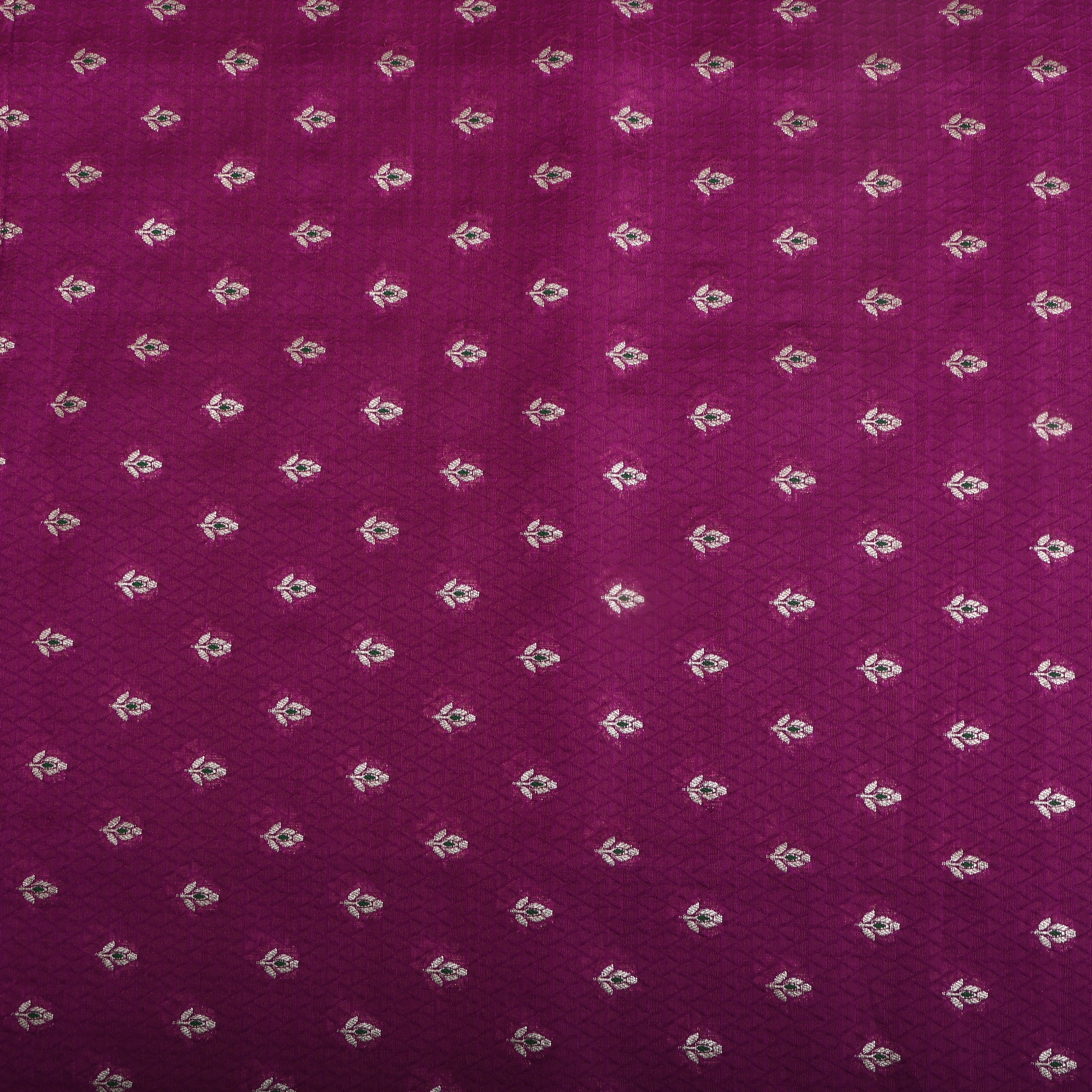 Magenta Purple Floral Zari Silk Fabric
