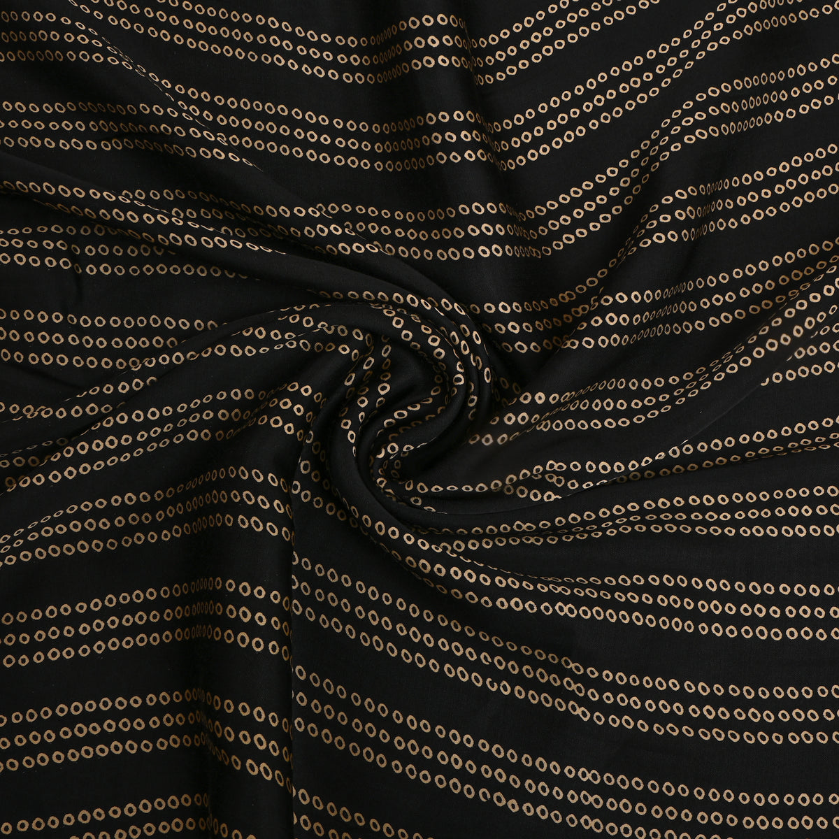 Ebony Black Dot Ring Stripe Digital Print Satin Fabric