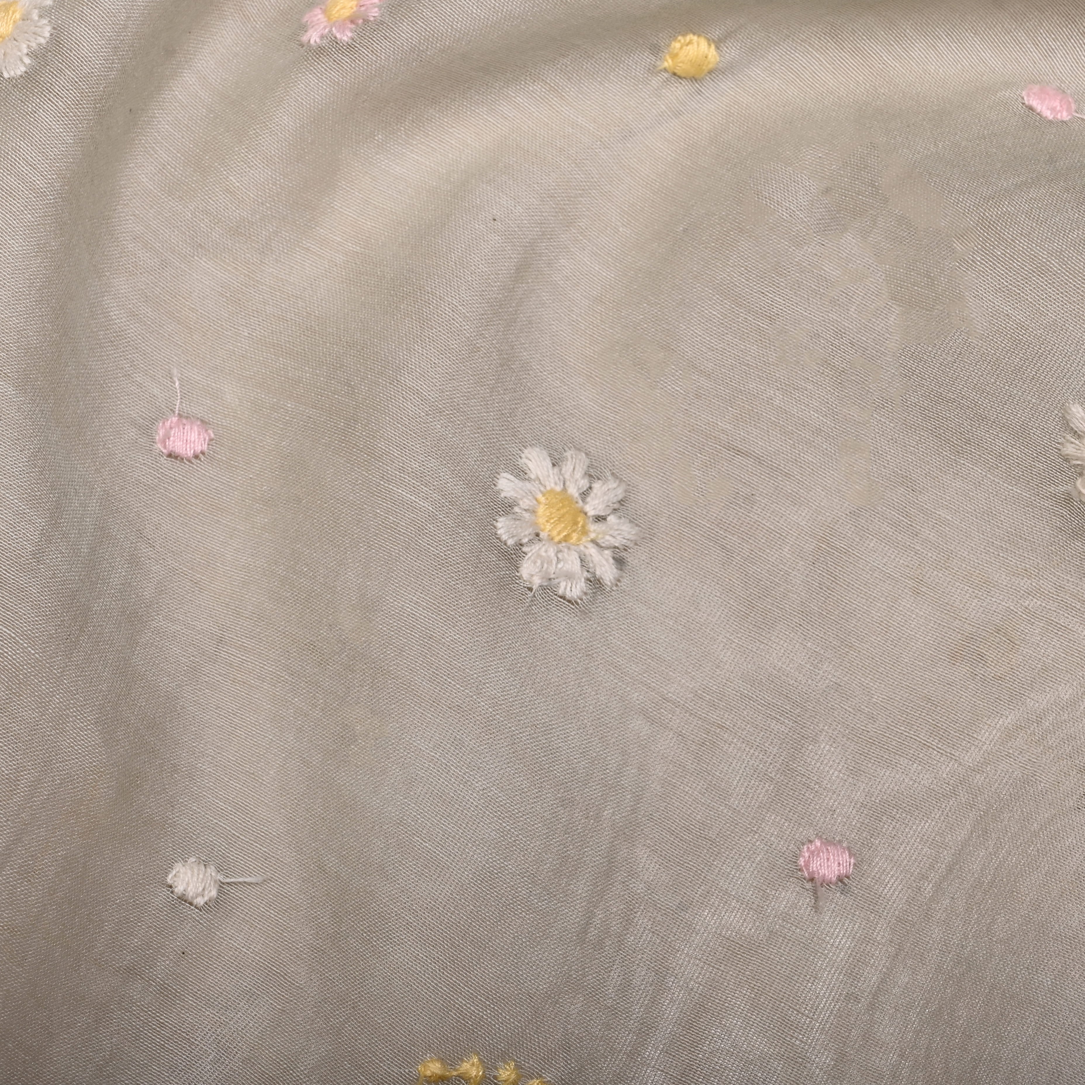 Grey Chanderi Fabric With Embroidery Butti'S