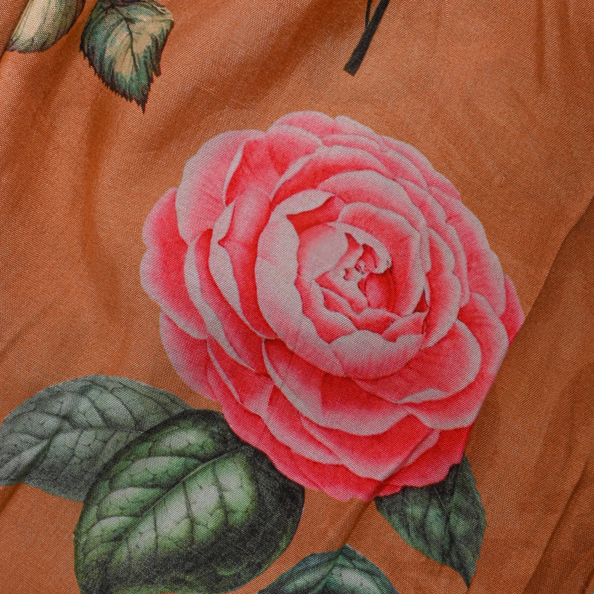 Terracotta Rose Bouquet Print Satin Fabric