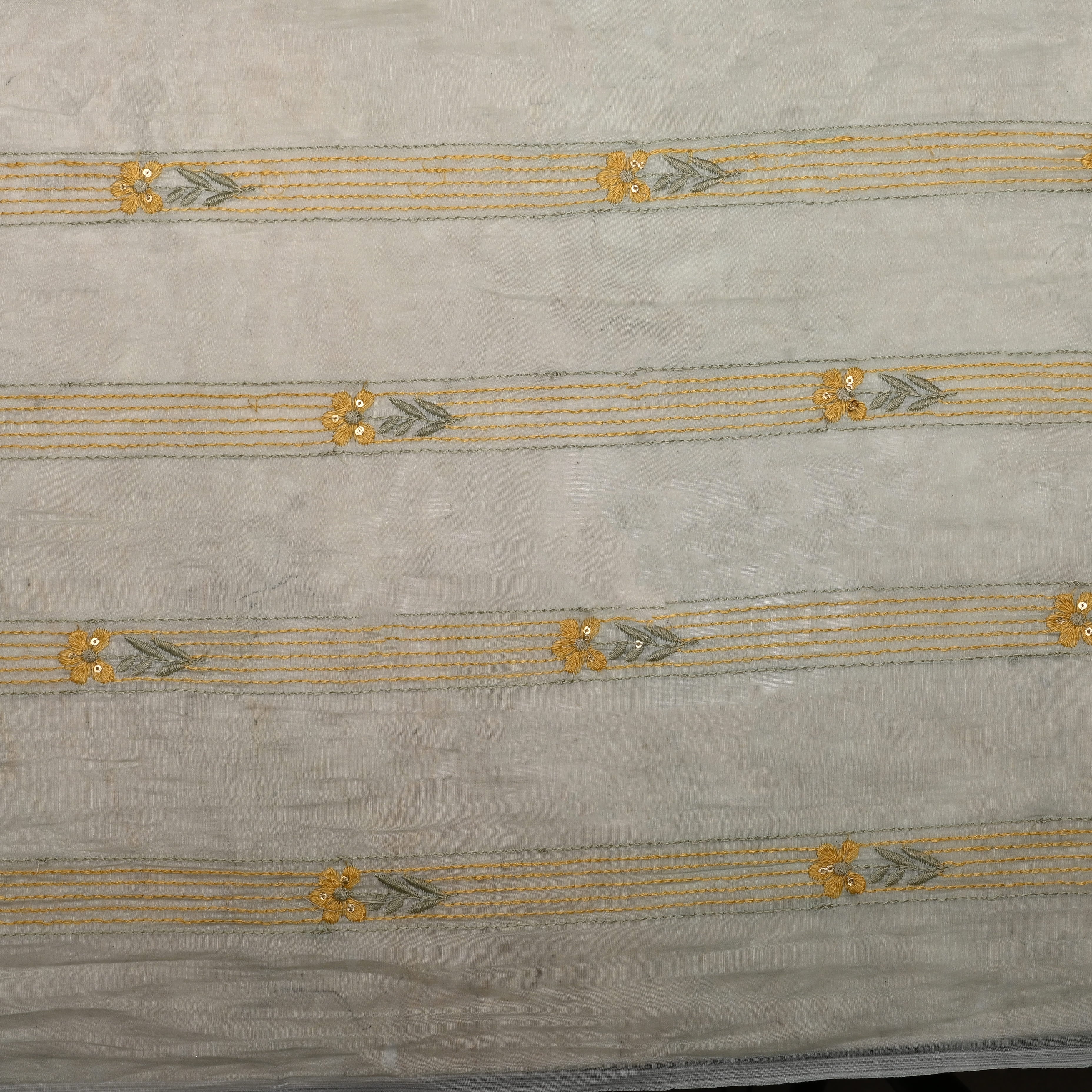 Very Light Green Chanderi Fabric With Thread Embroidery