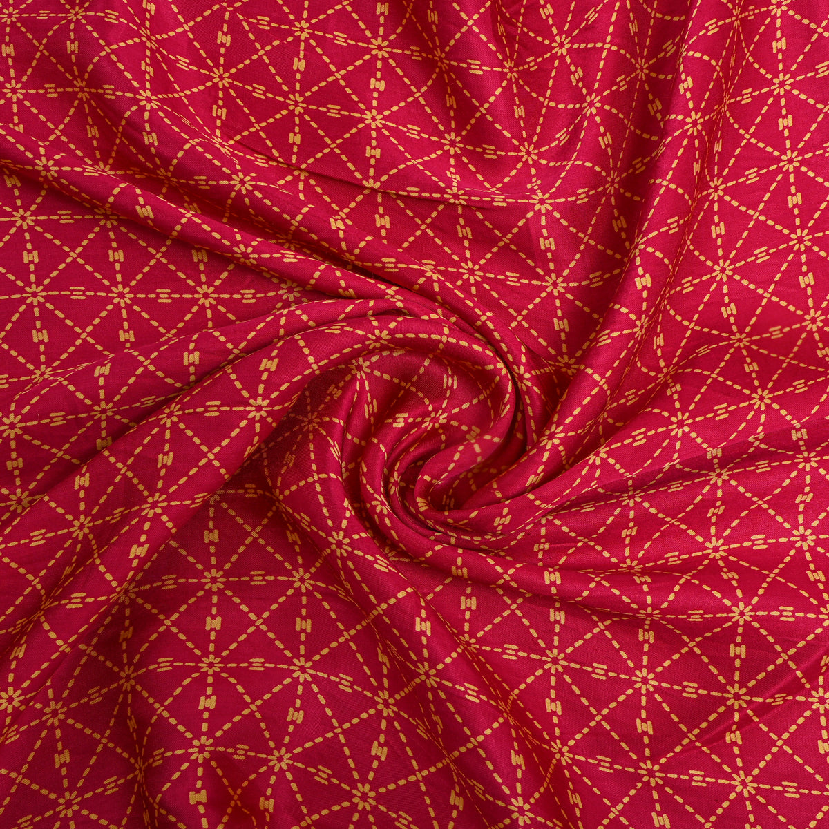 Fuchsia Pink Stitch Line Geometric Digital Print Satin Fabric