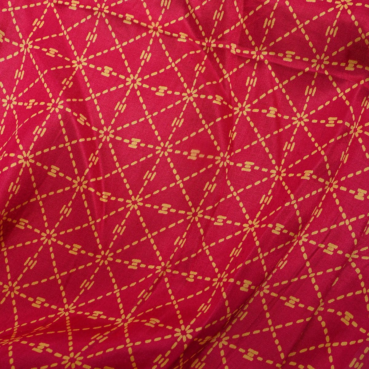 Fuchsia Pink Stitch Line Geometric Digital Print Satin Fabric