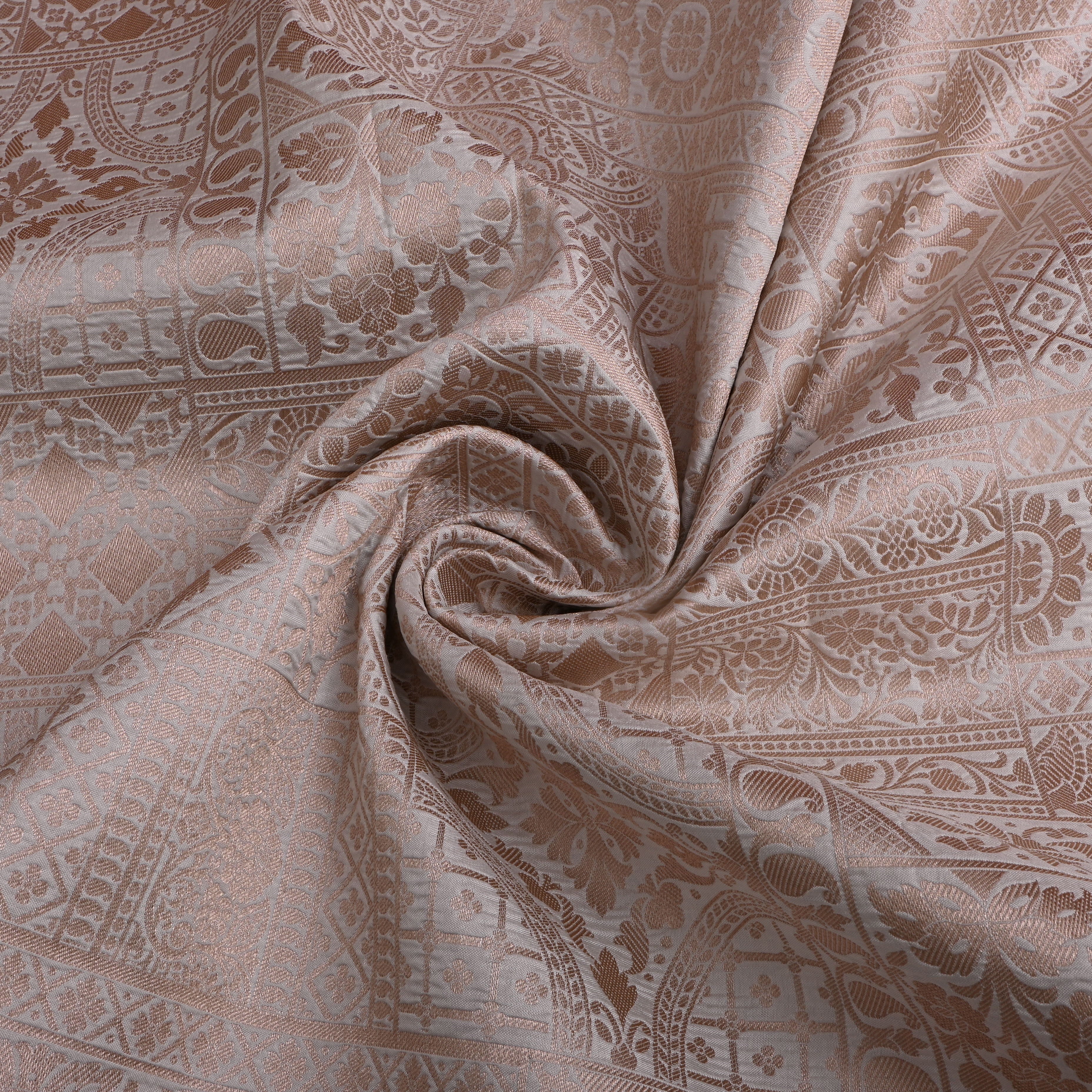 Off-White Golden Zari Floral Silk Fabric