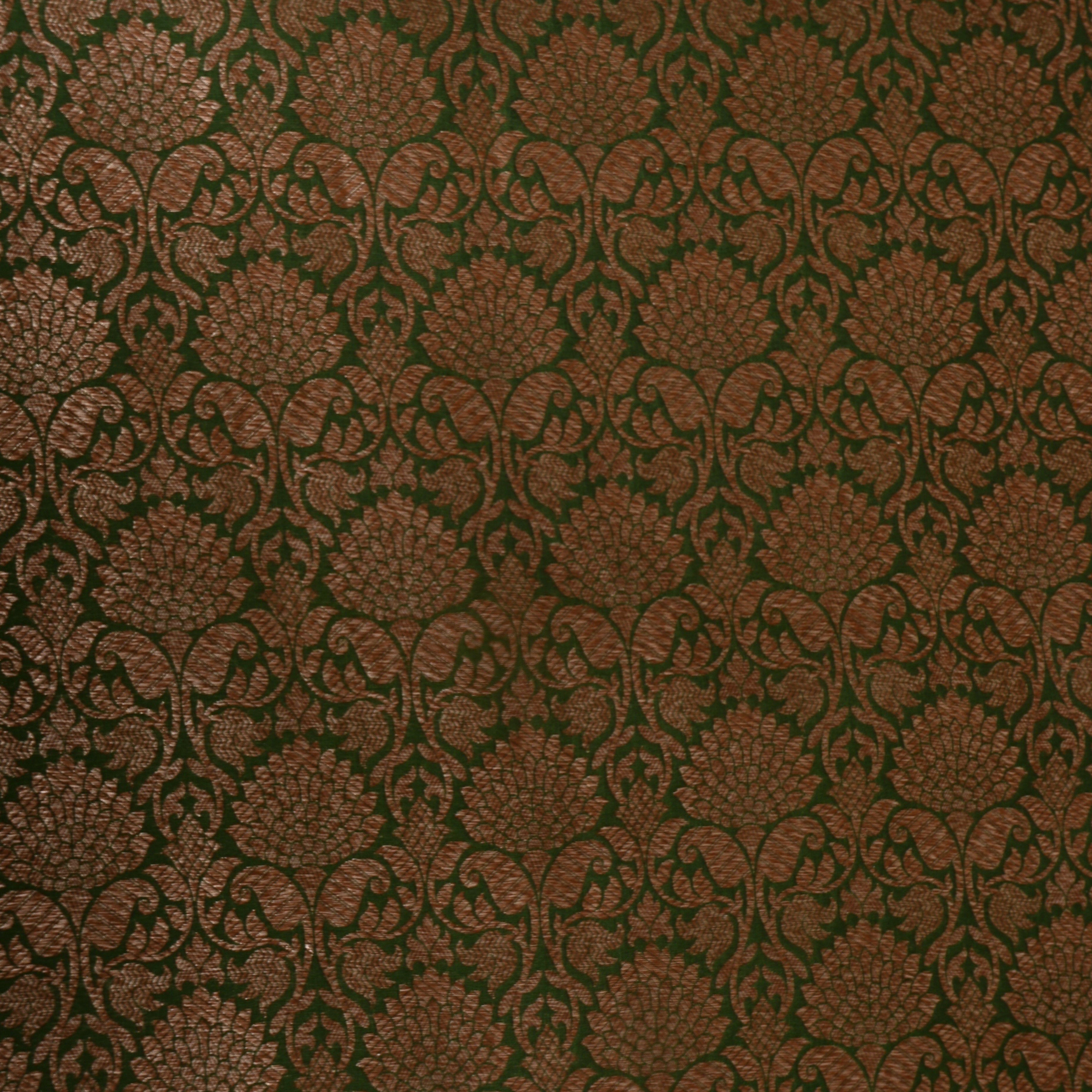 Bottle Green Jamawar Silk With Copper Brocade Lotus Pattern