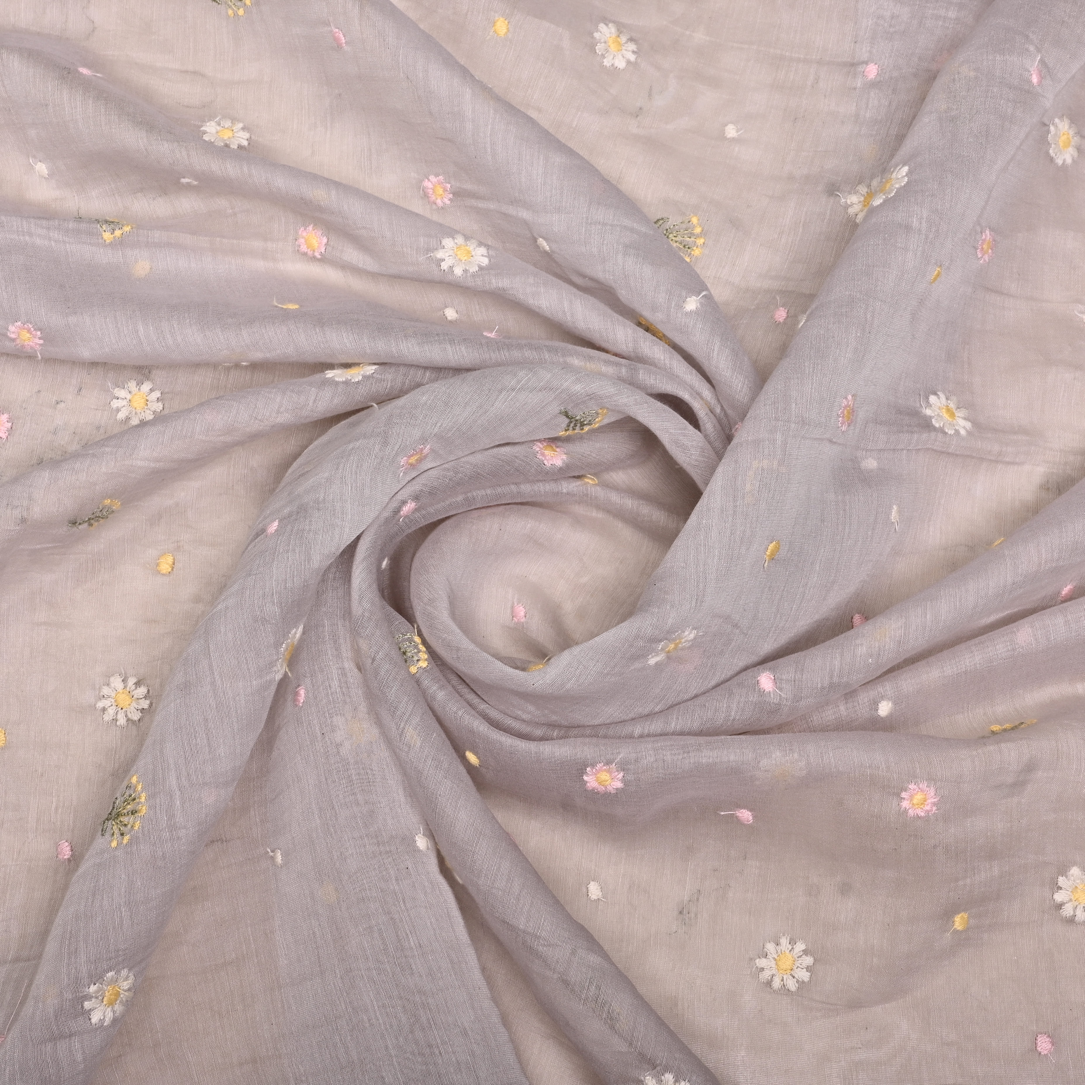 Beer Yellow Silk Fabric With Printed Embroidery