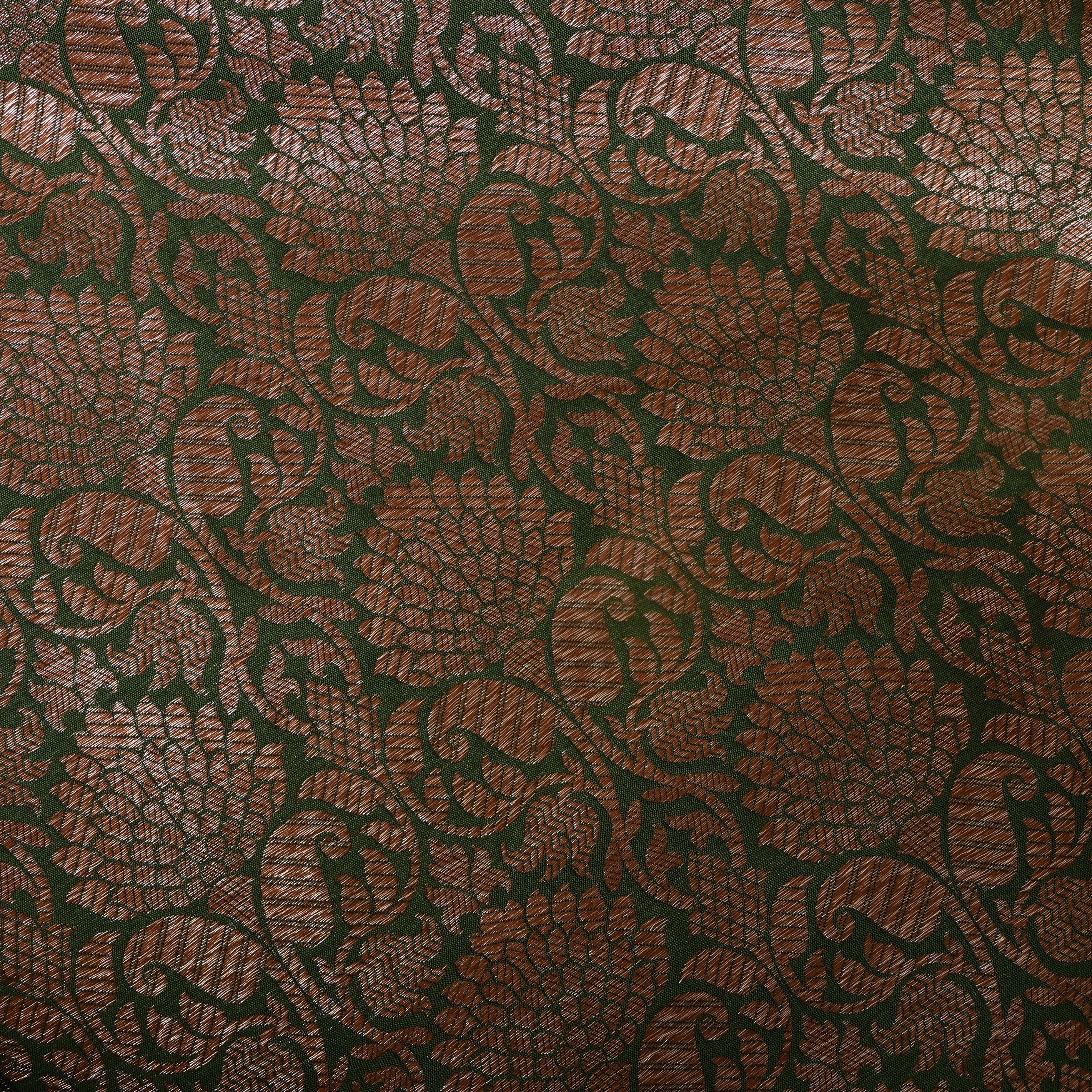 Bottle Green Jamawar Silk With Copper Brocade Lotus Pattern