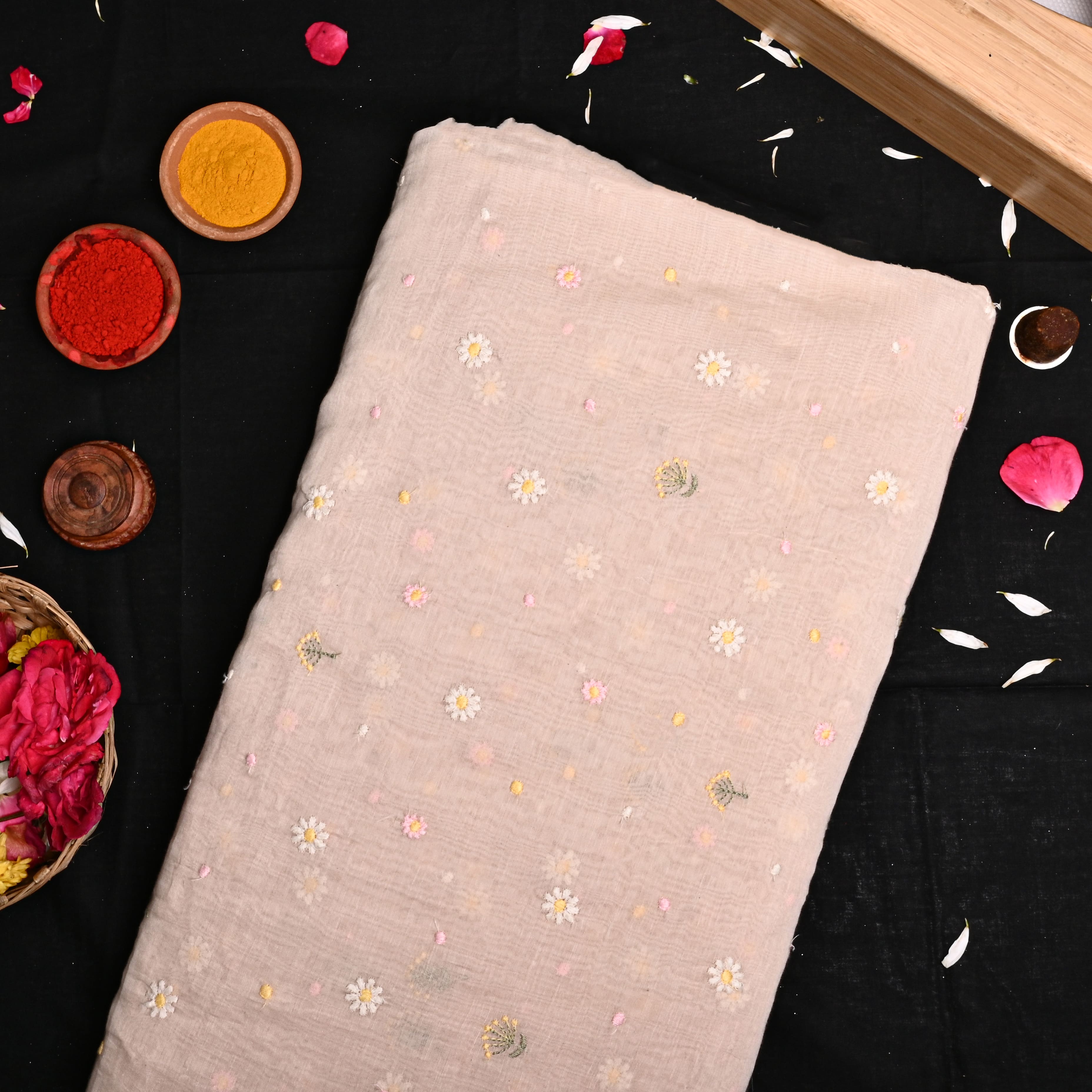 Desert Sand Chanderi Fabric With Embroidery Butti'S