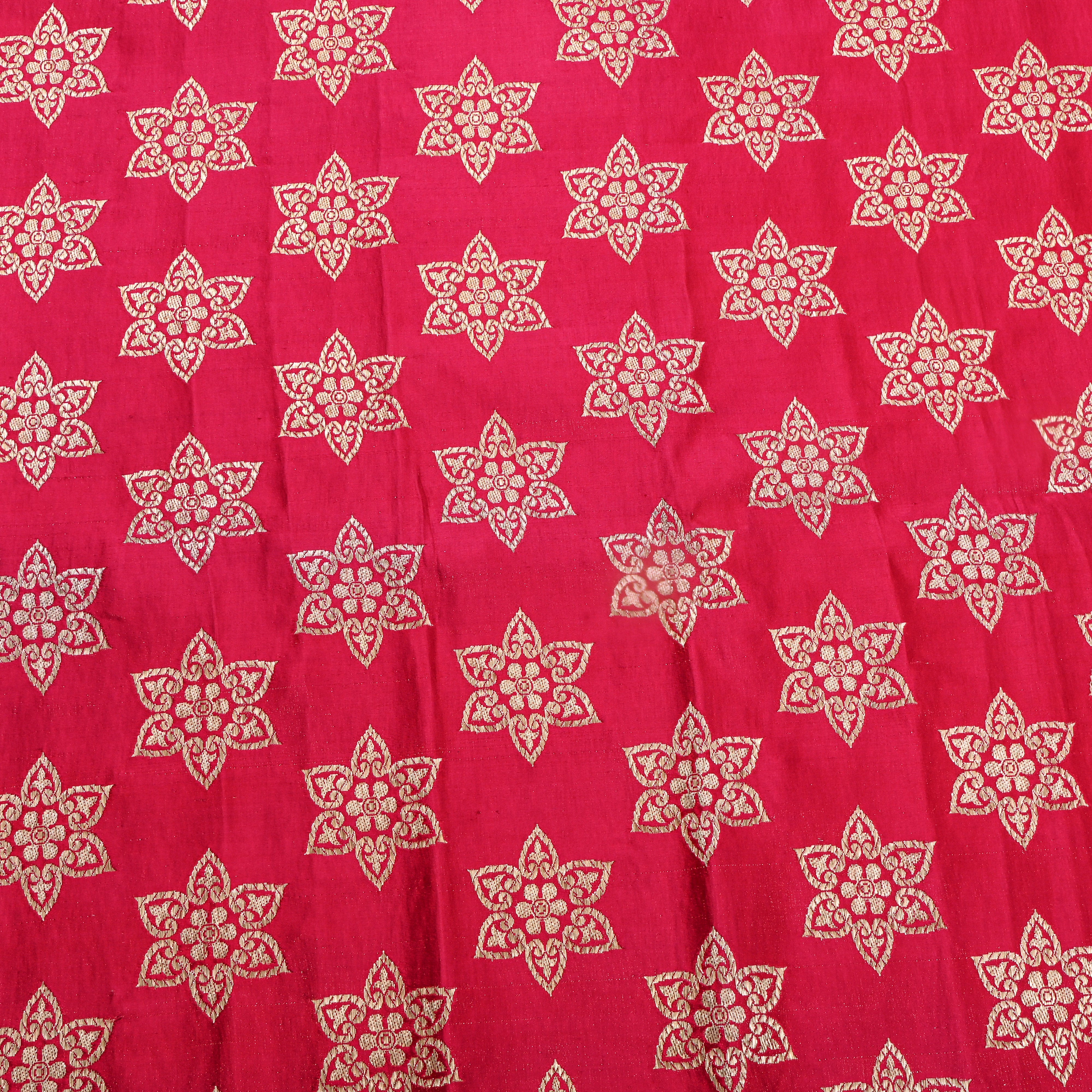 Pink Gold Star Motif Silk Fabric