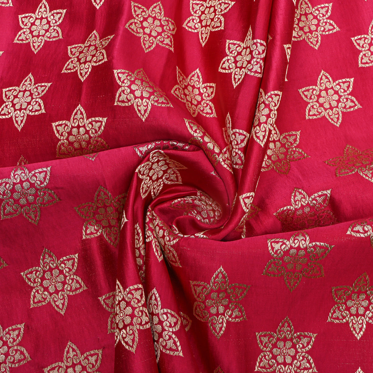 Pink Gold Star Motif Silk Fabric