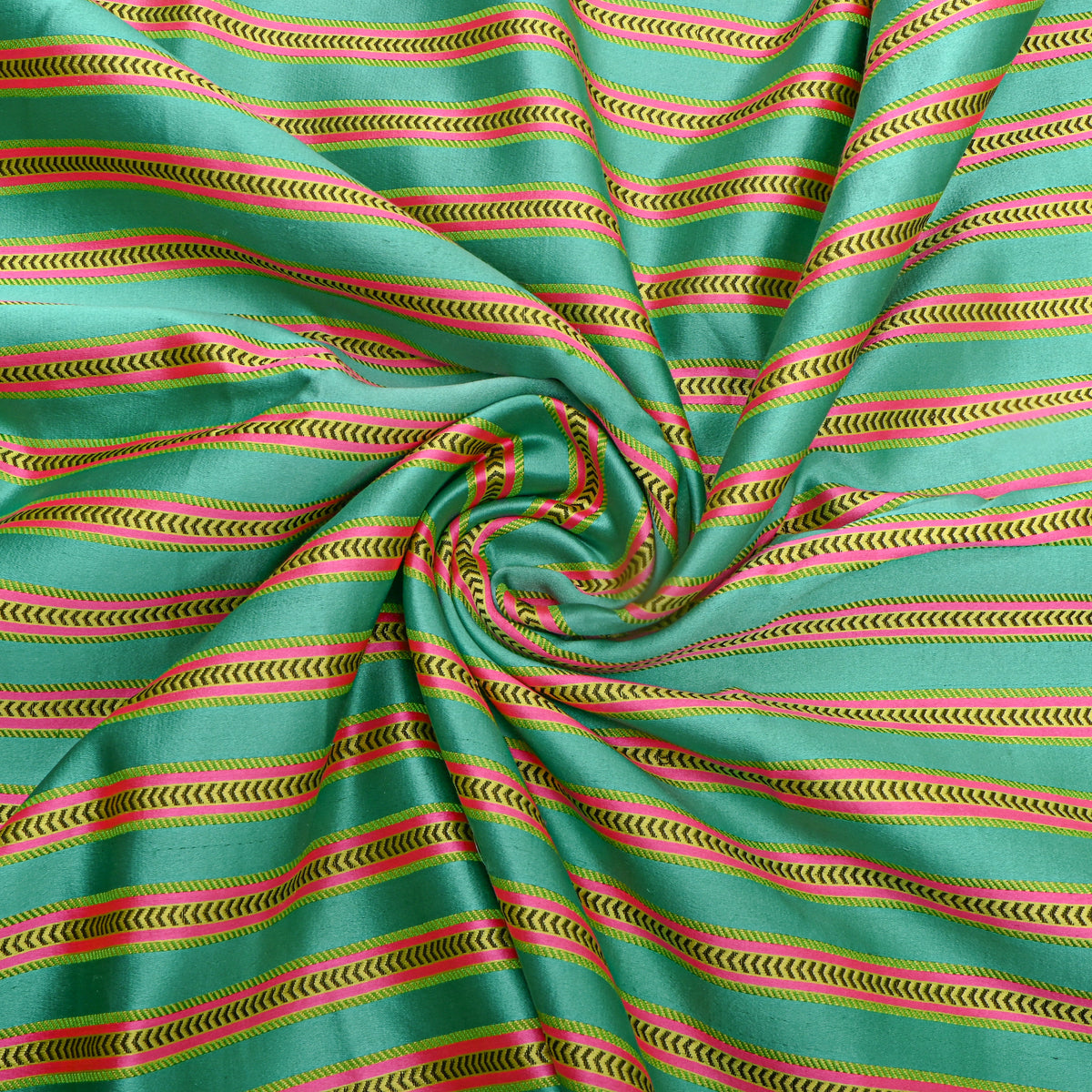 Green Pink Yellow Striped Jamawar Silk Fabric