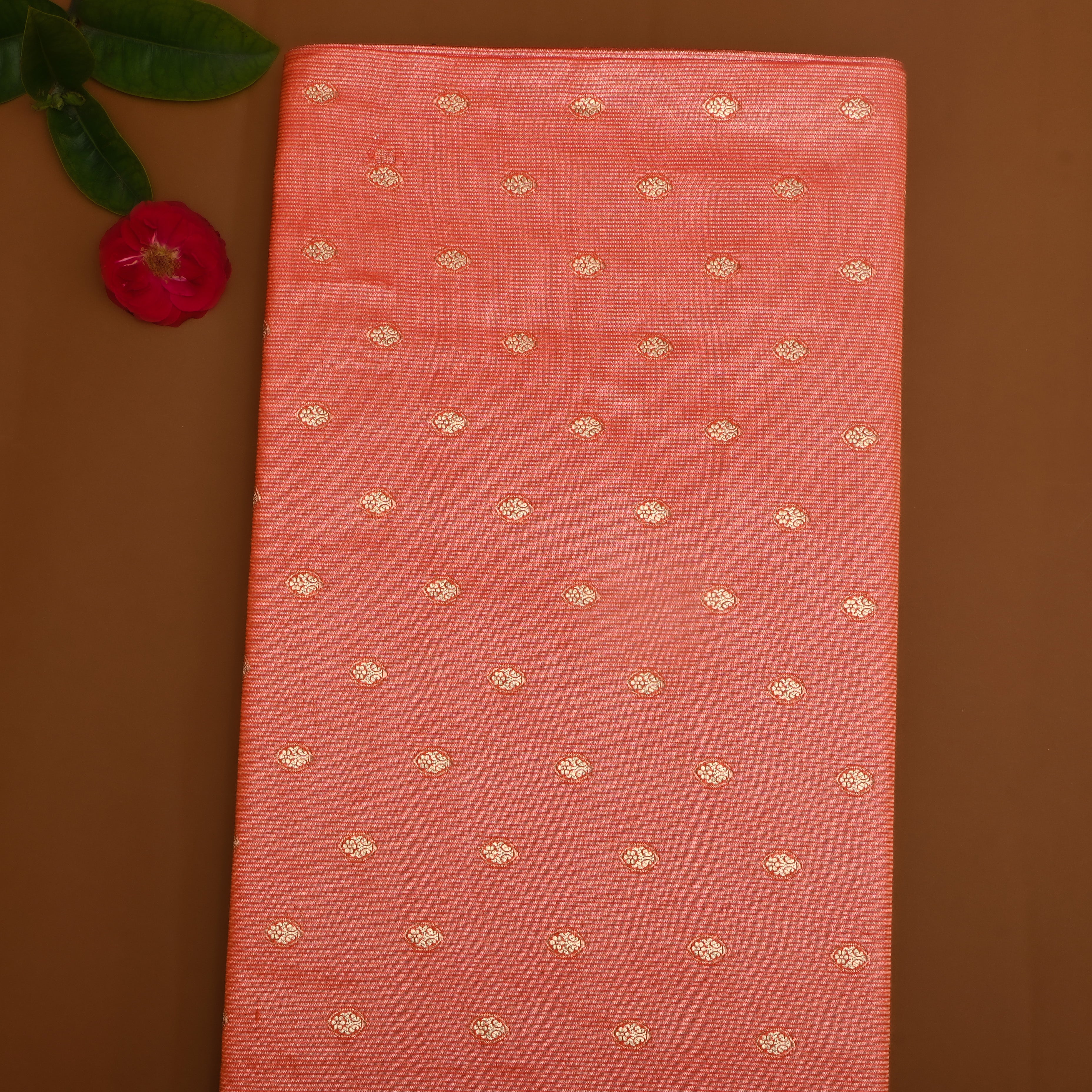 Orange Zari Floral Silk Fabric