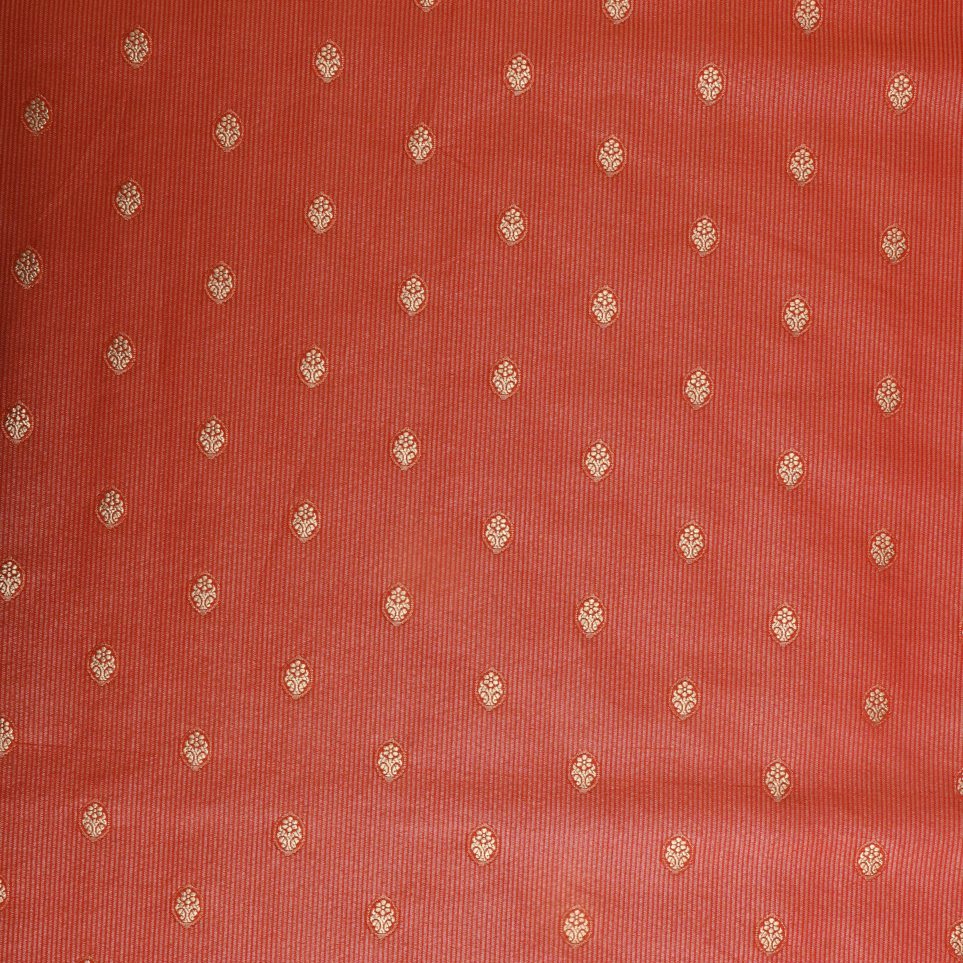 Orange Zari Floral Silk Fabric