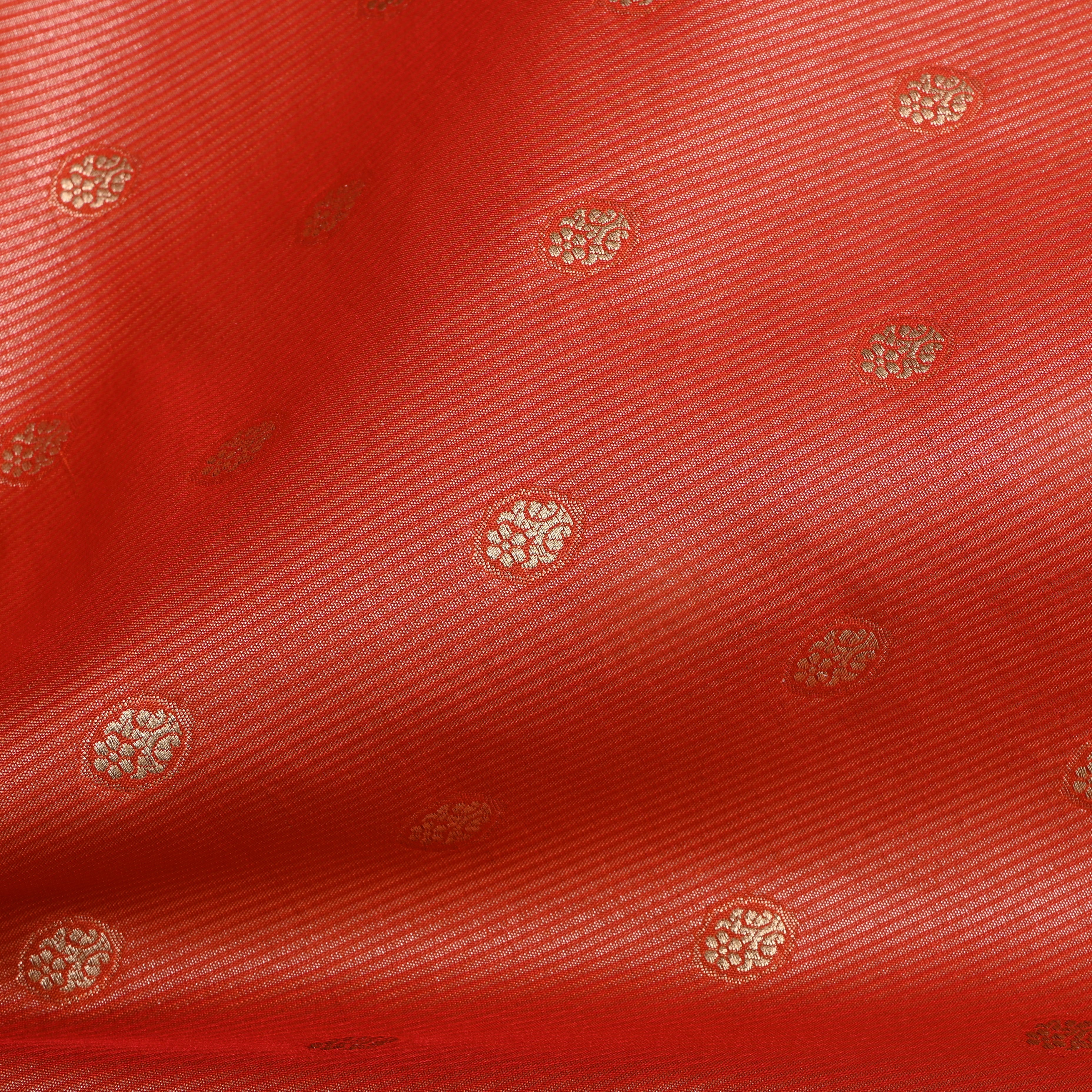 Orange Zari Floral Silk Fabric