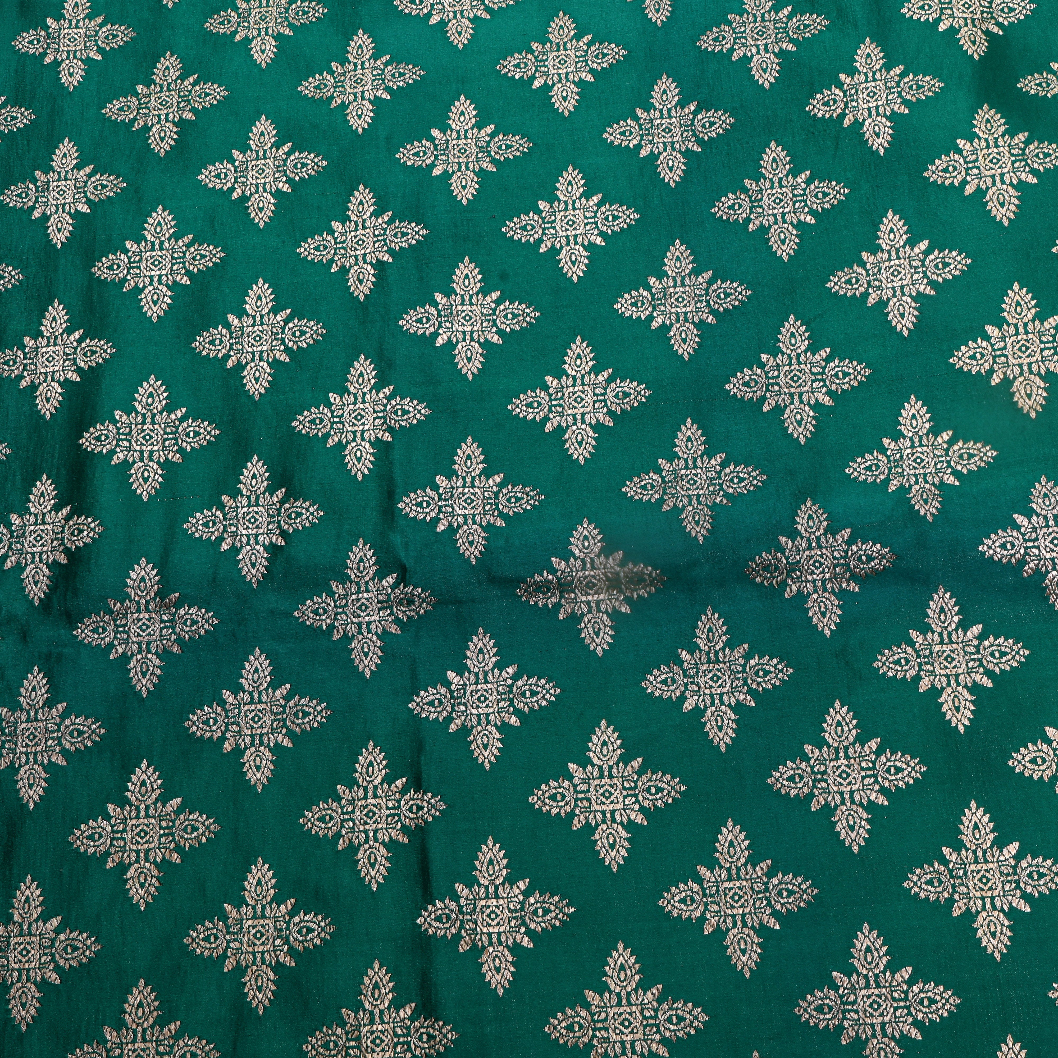 Bottle Green Silver Diamond Motif Silk Fabric