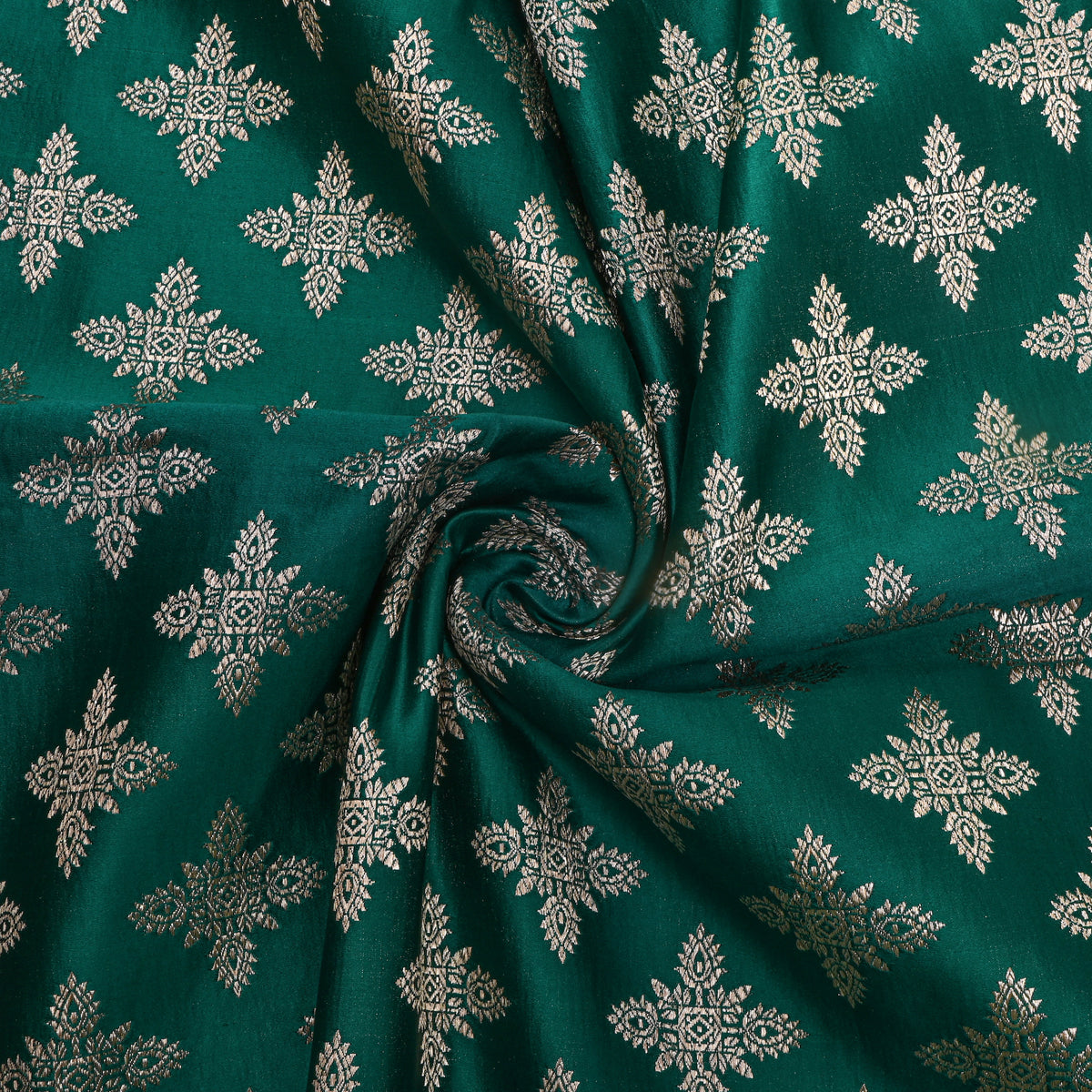 Bottle Green Silver Diamond Motif Silk Fabric