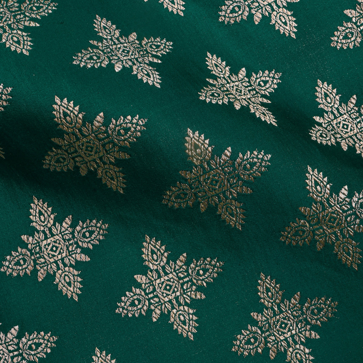 Bottle Green Silver Diamond Motif Silk Fabric