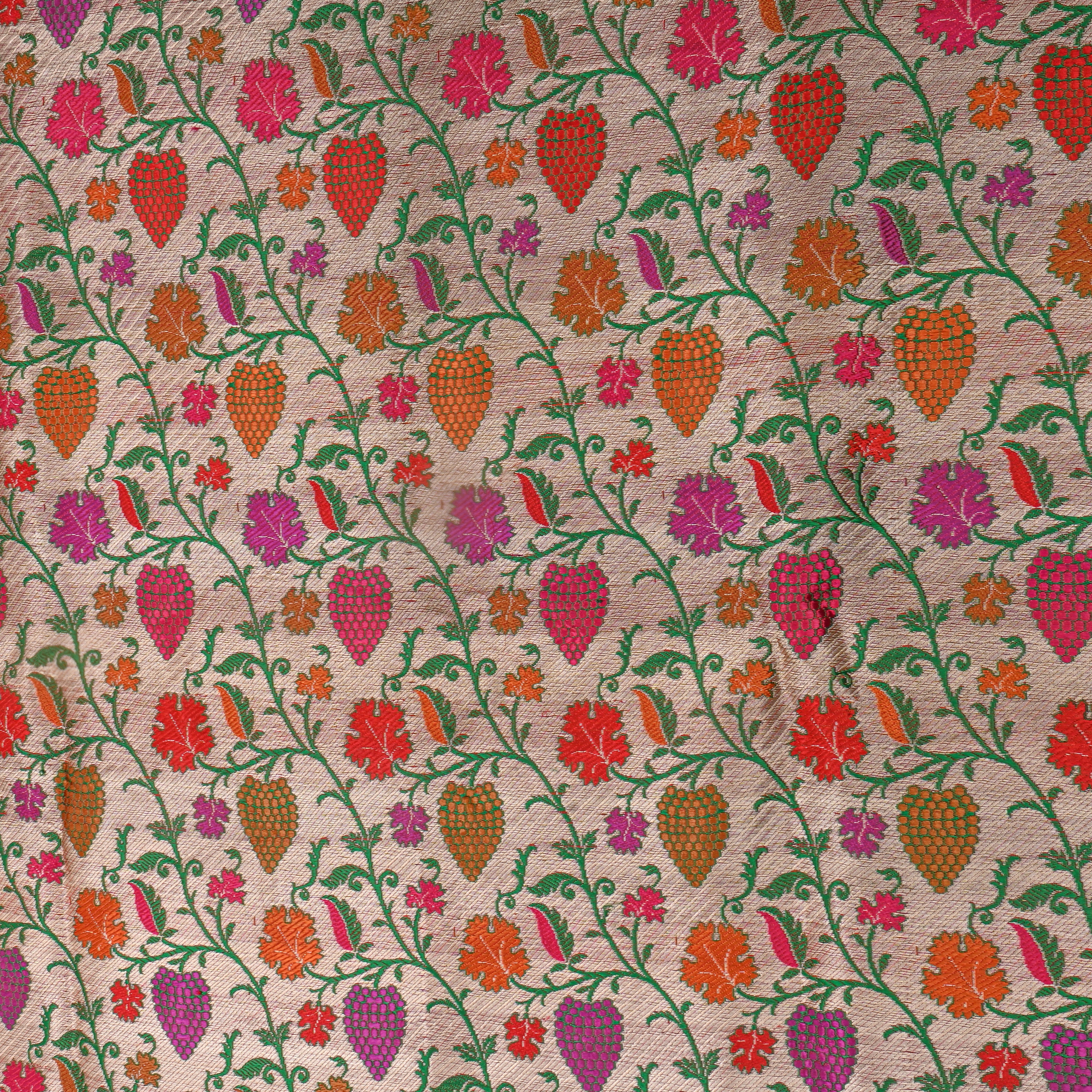 Rose Gold Multicolour Floral Jaal Jamawar Silk Fabric