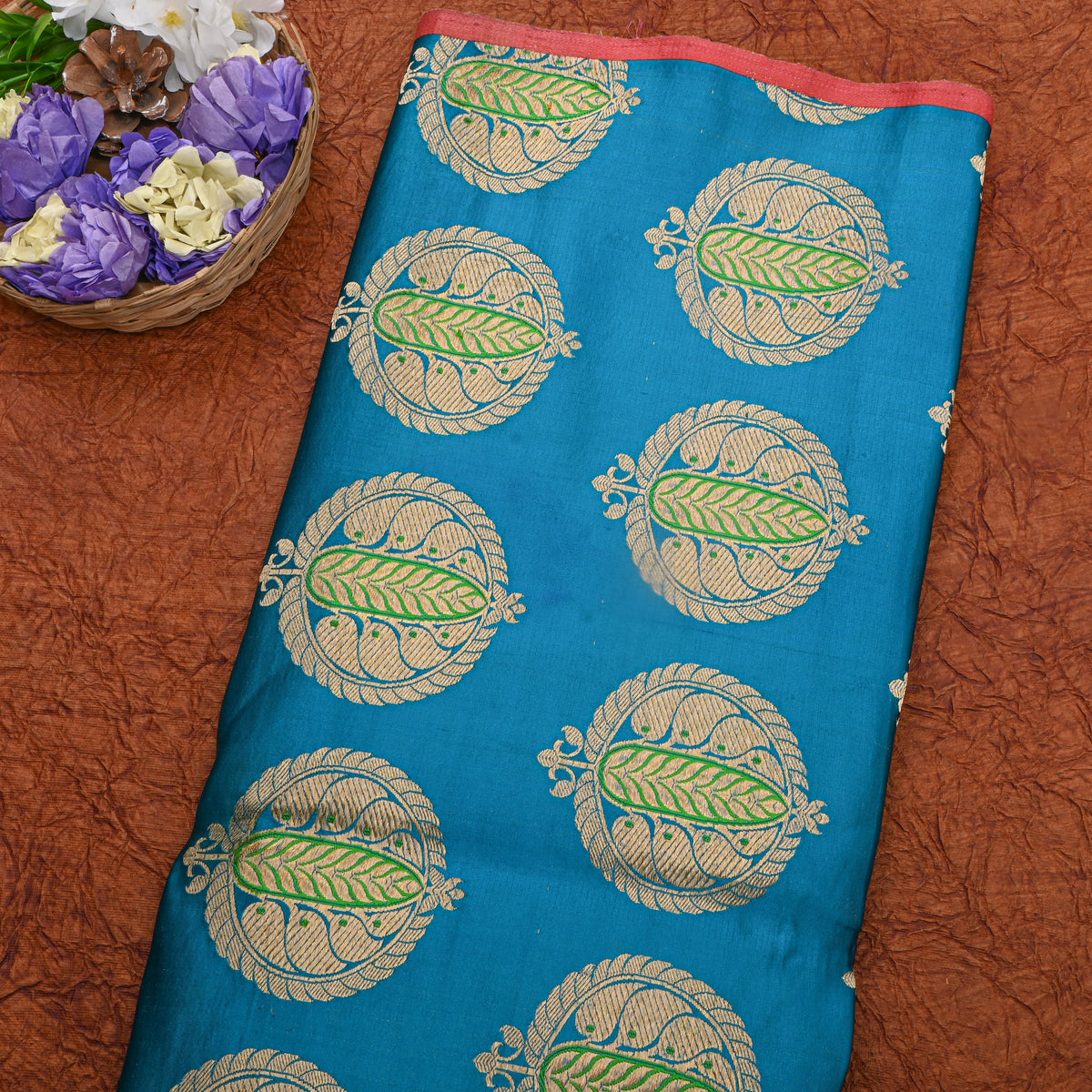 Old Money Blue Circle Motif Silk Fabric