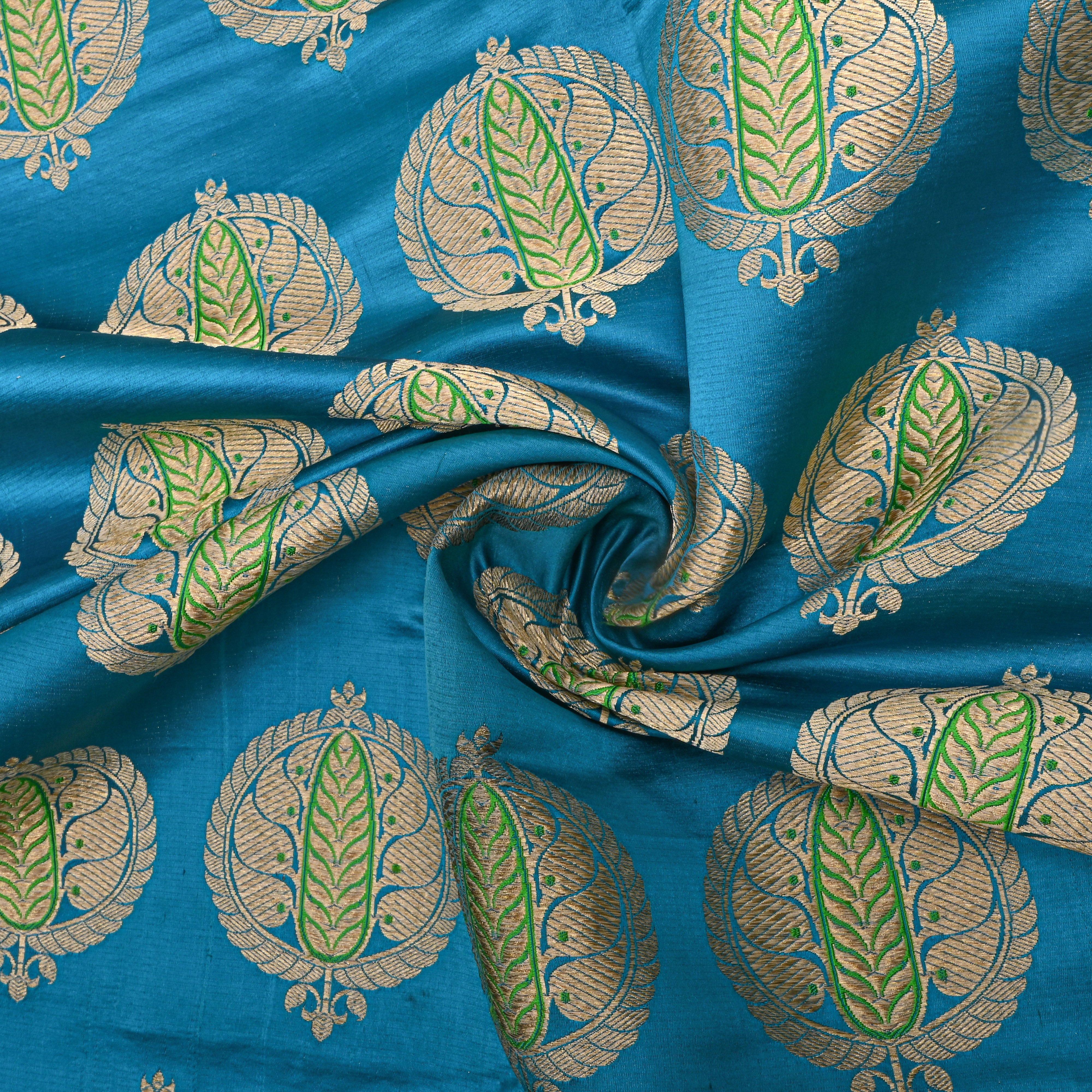 Old Money Blue Circle Motif Silk Fabric