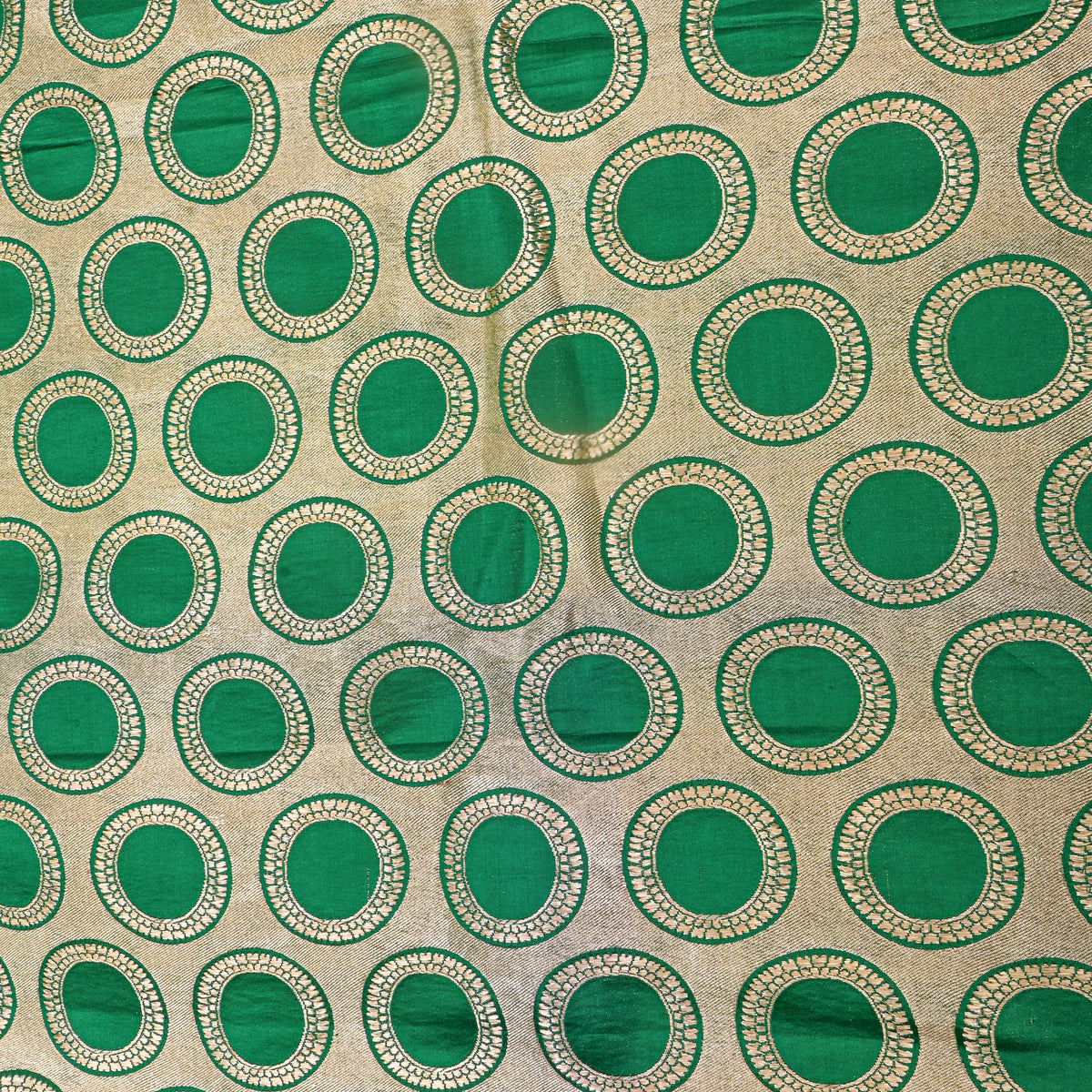 Green Gold Circle Motif Silk Fabric