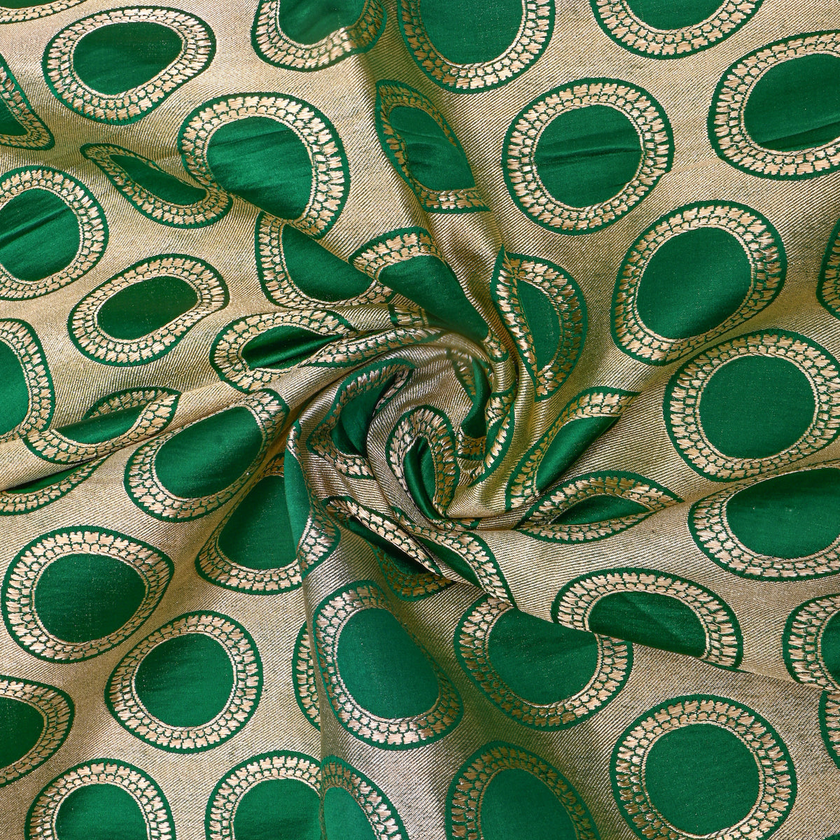 Green Gold Circle Motif Silk Fabric