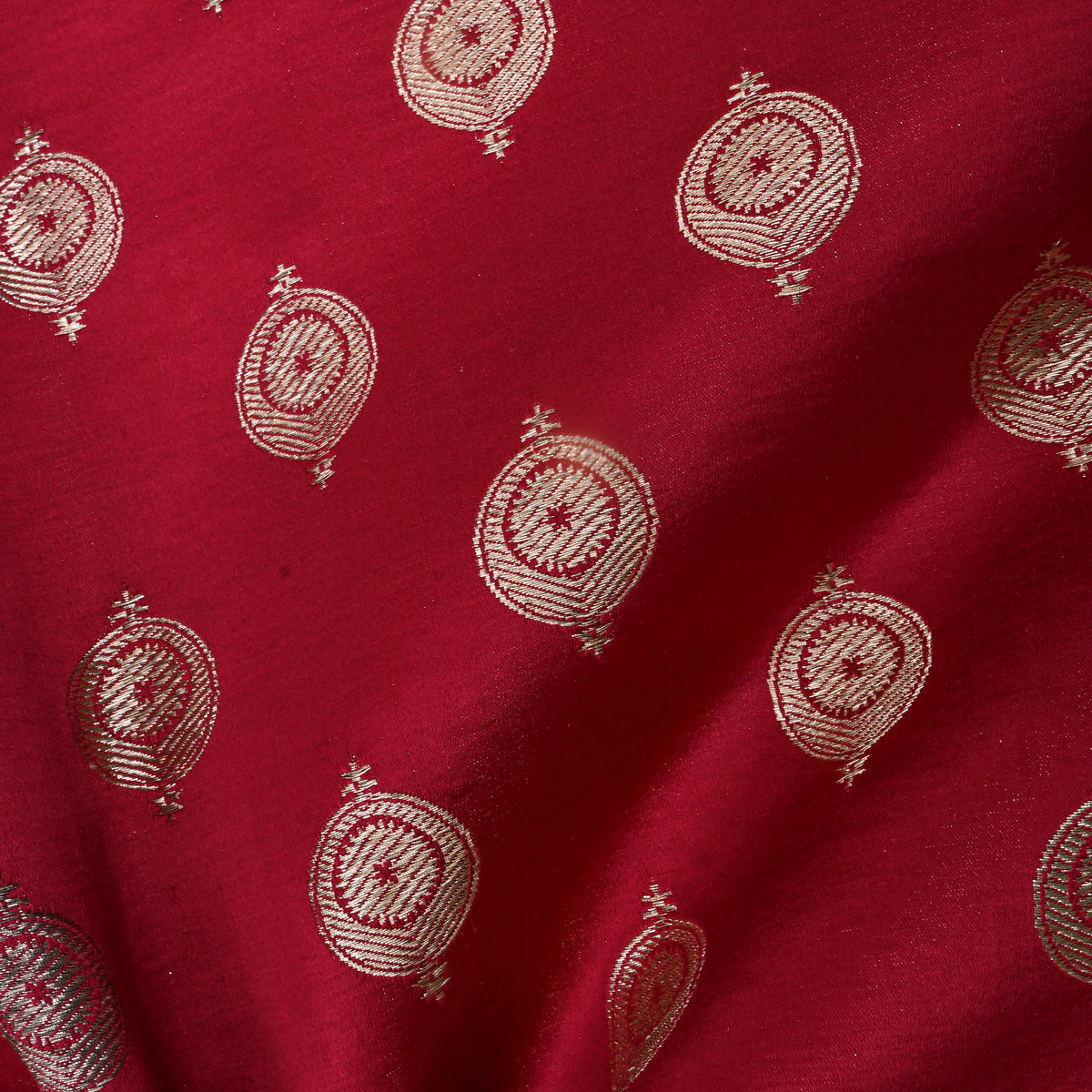 Dusty Red Circle Motif Silk Fabric
