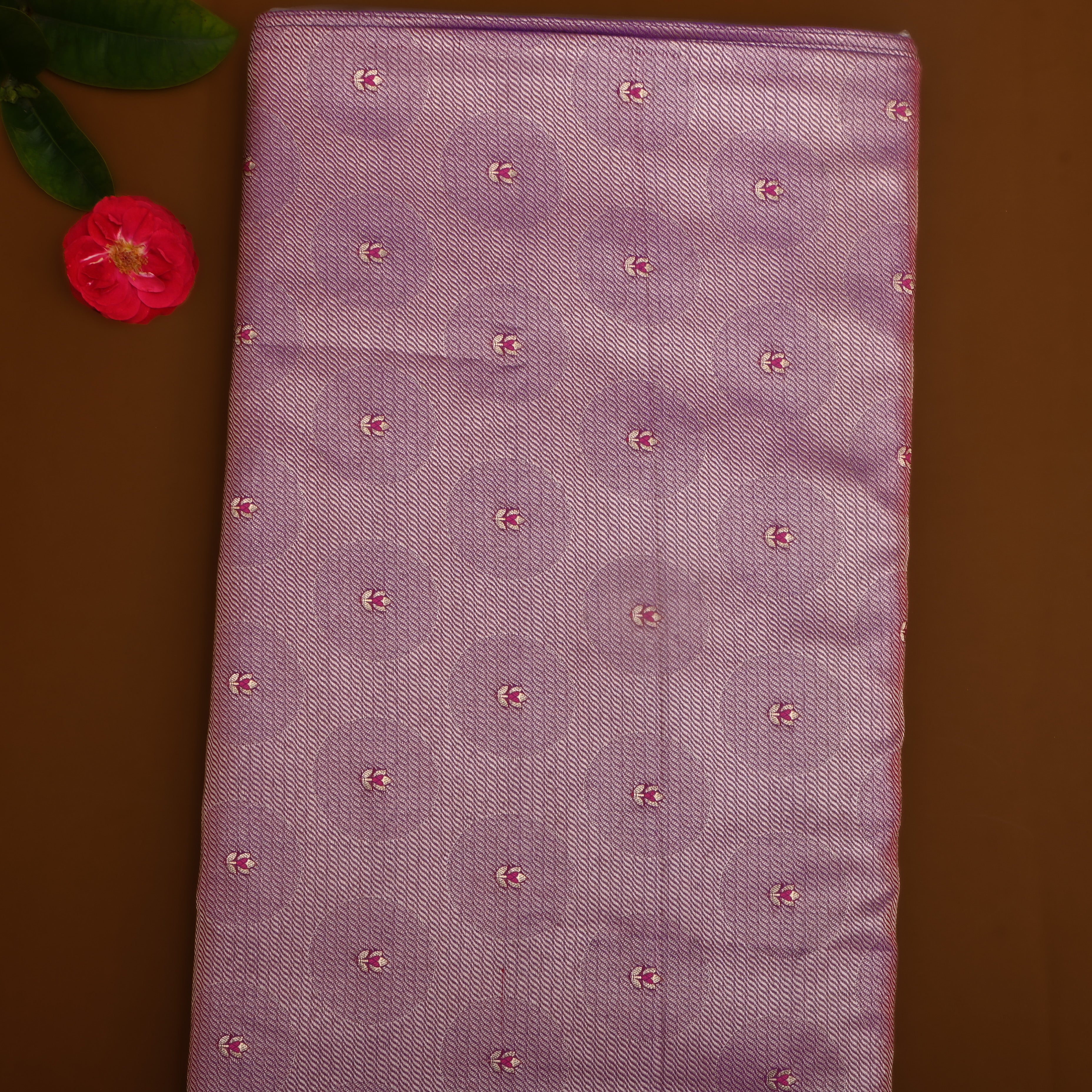 Mauve Purple Floral Zari Silk Fabric