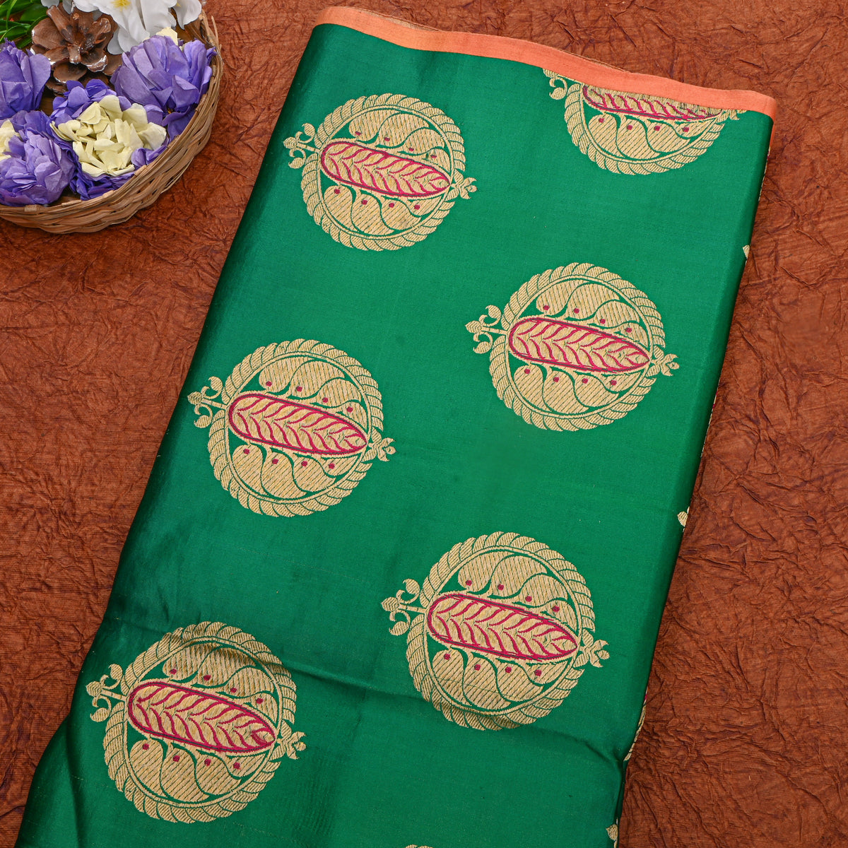 Peacock Green Buttas Silk Fabric