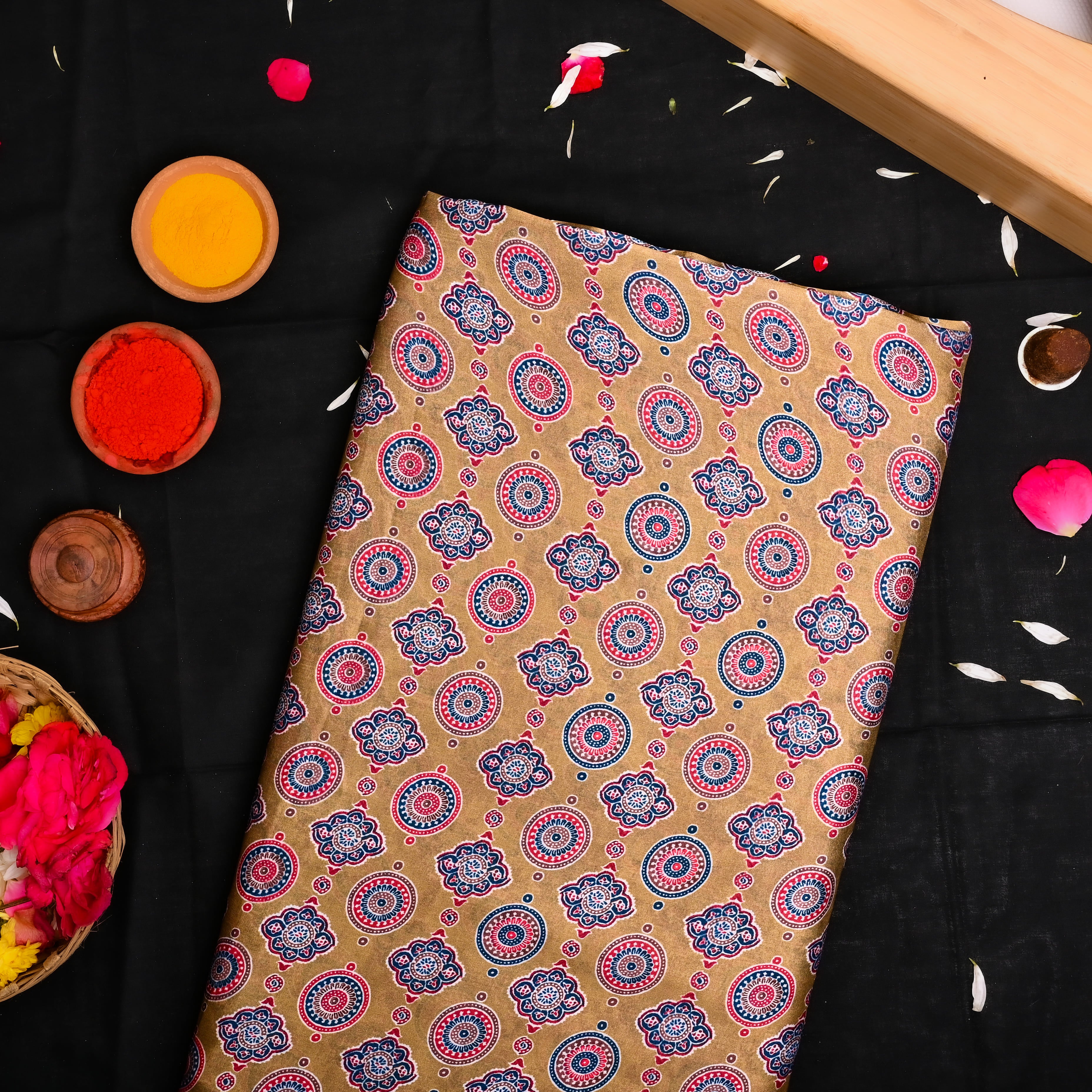 Light Brown Silk Printed Fabric