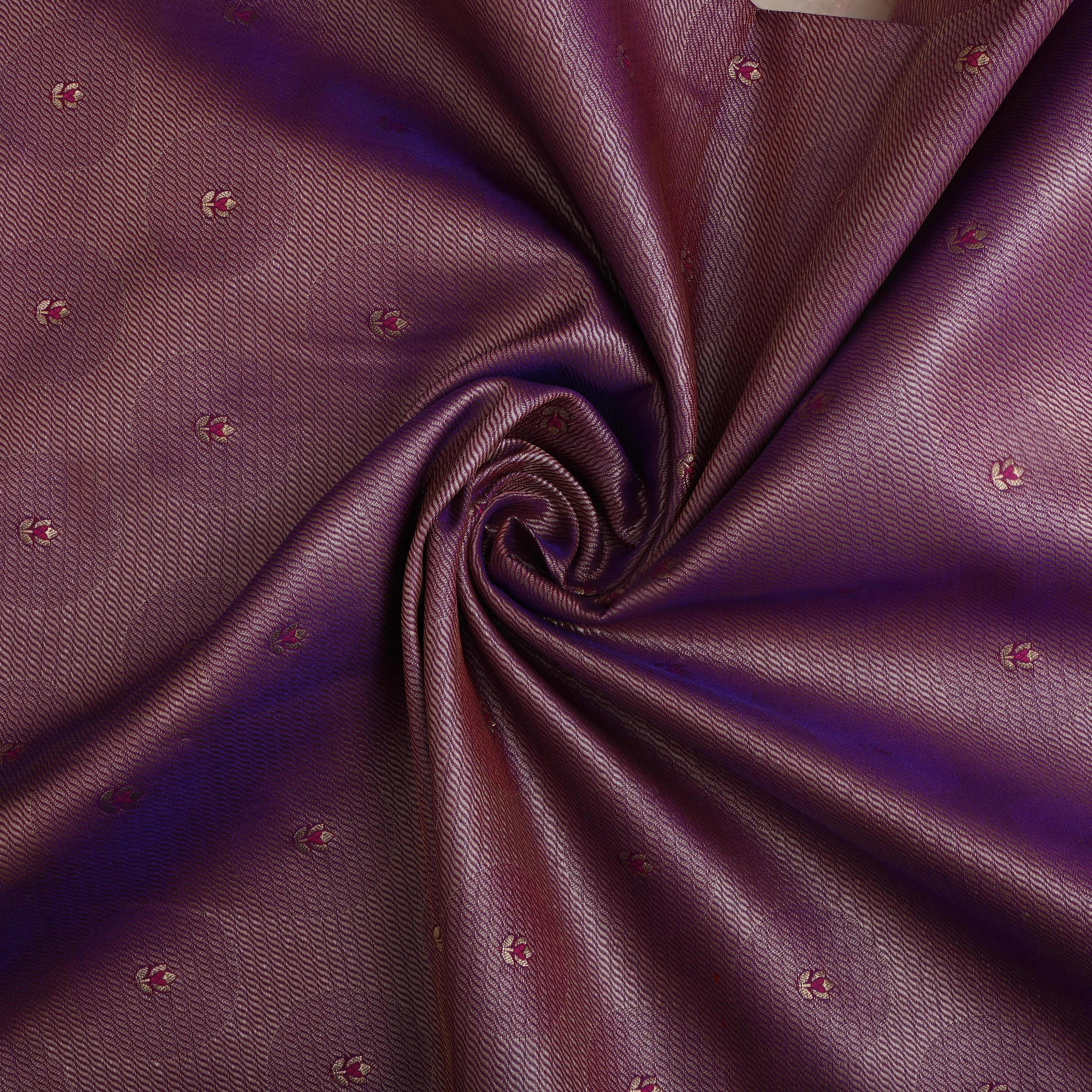 Mauve Purple Floral Zari Silk Fabric