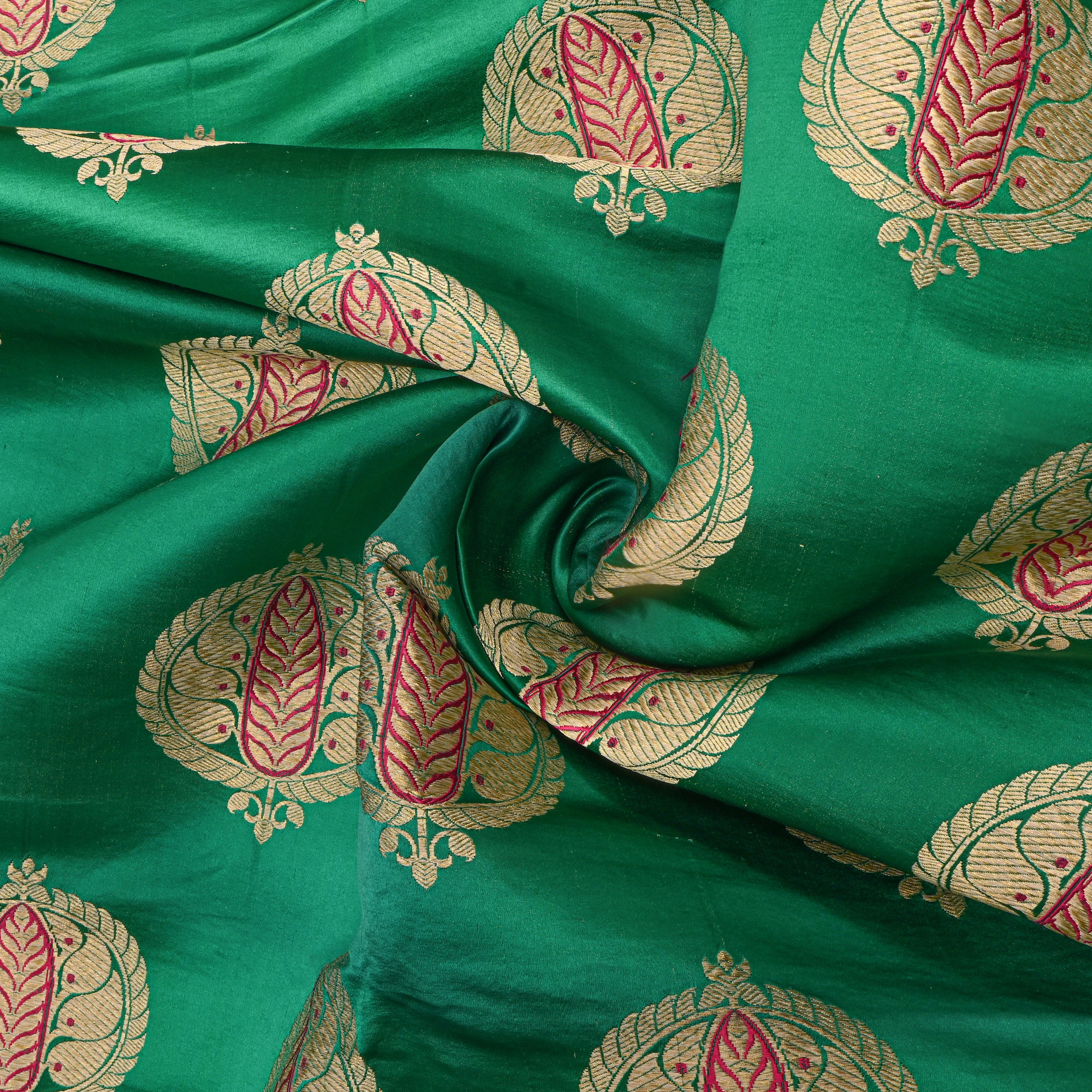 Peacock Green Buttas Silk Fabric