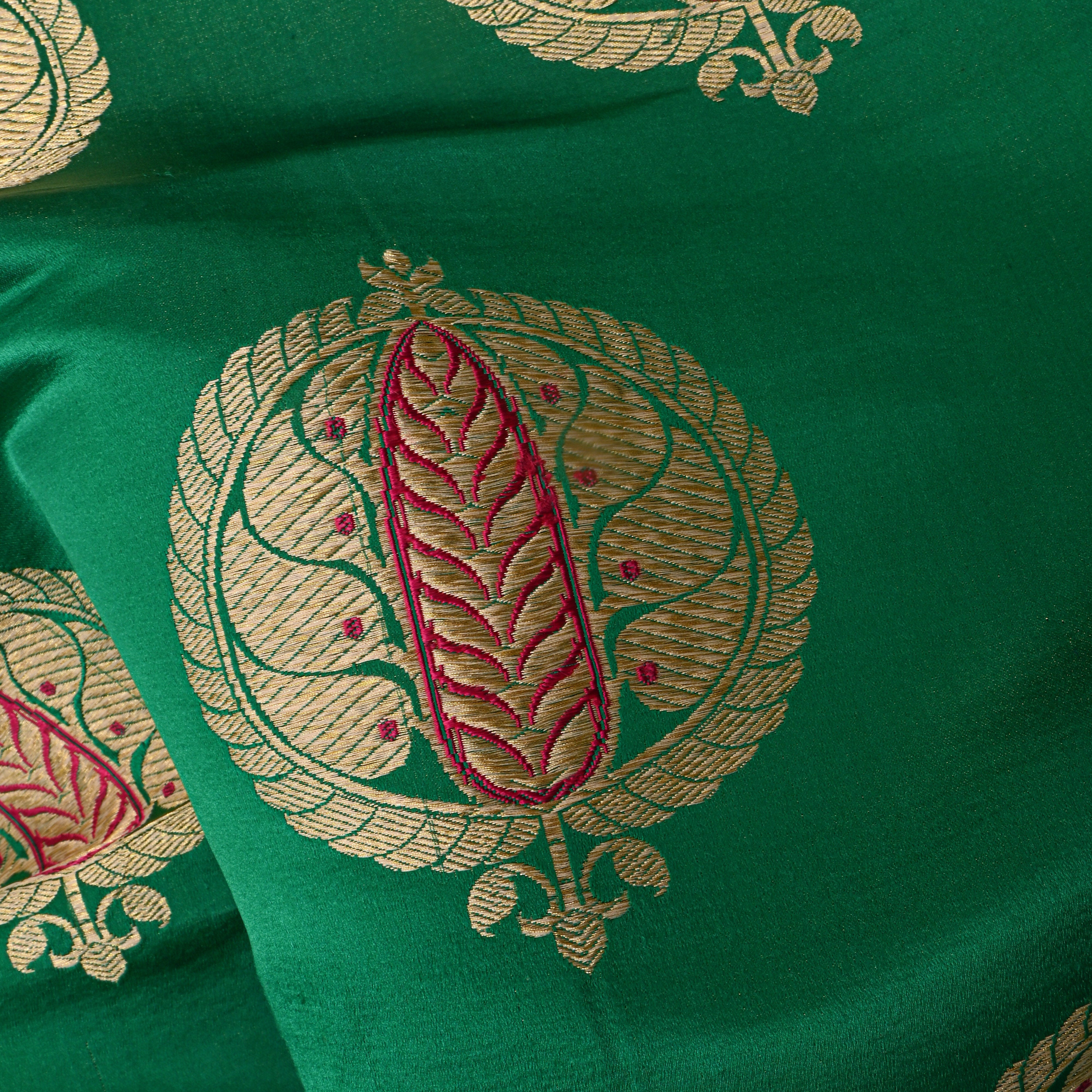 Peacock Green Buttas Silk Fabric