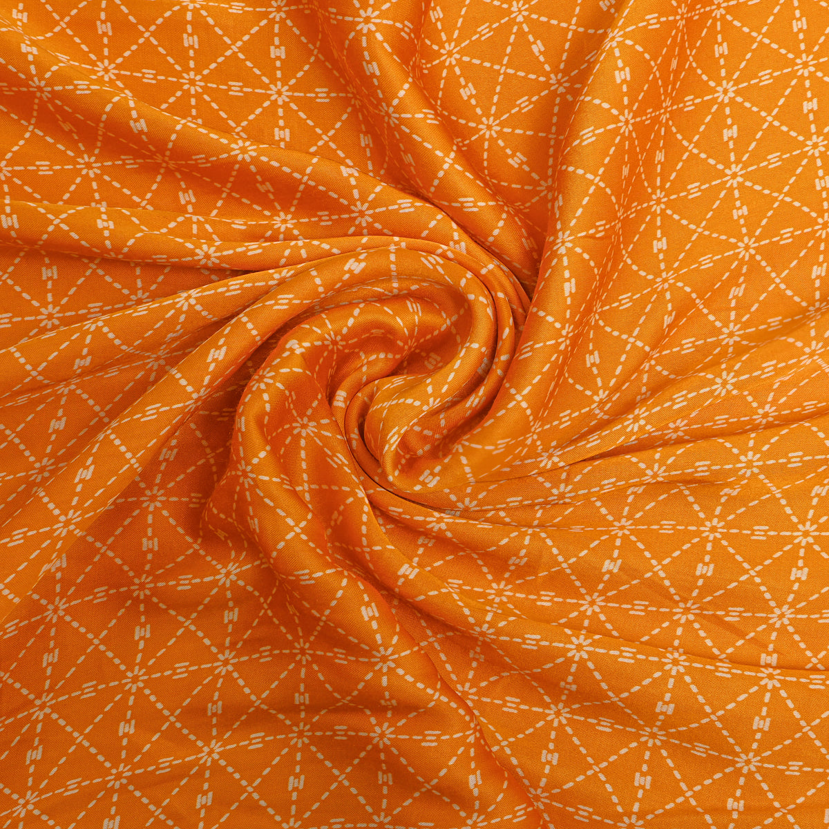 Tangerine Orange Stitch Line Geometric Digital Print Satin Fabric