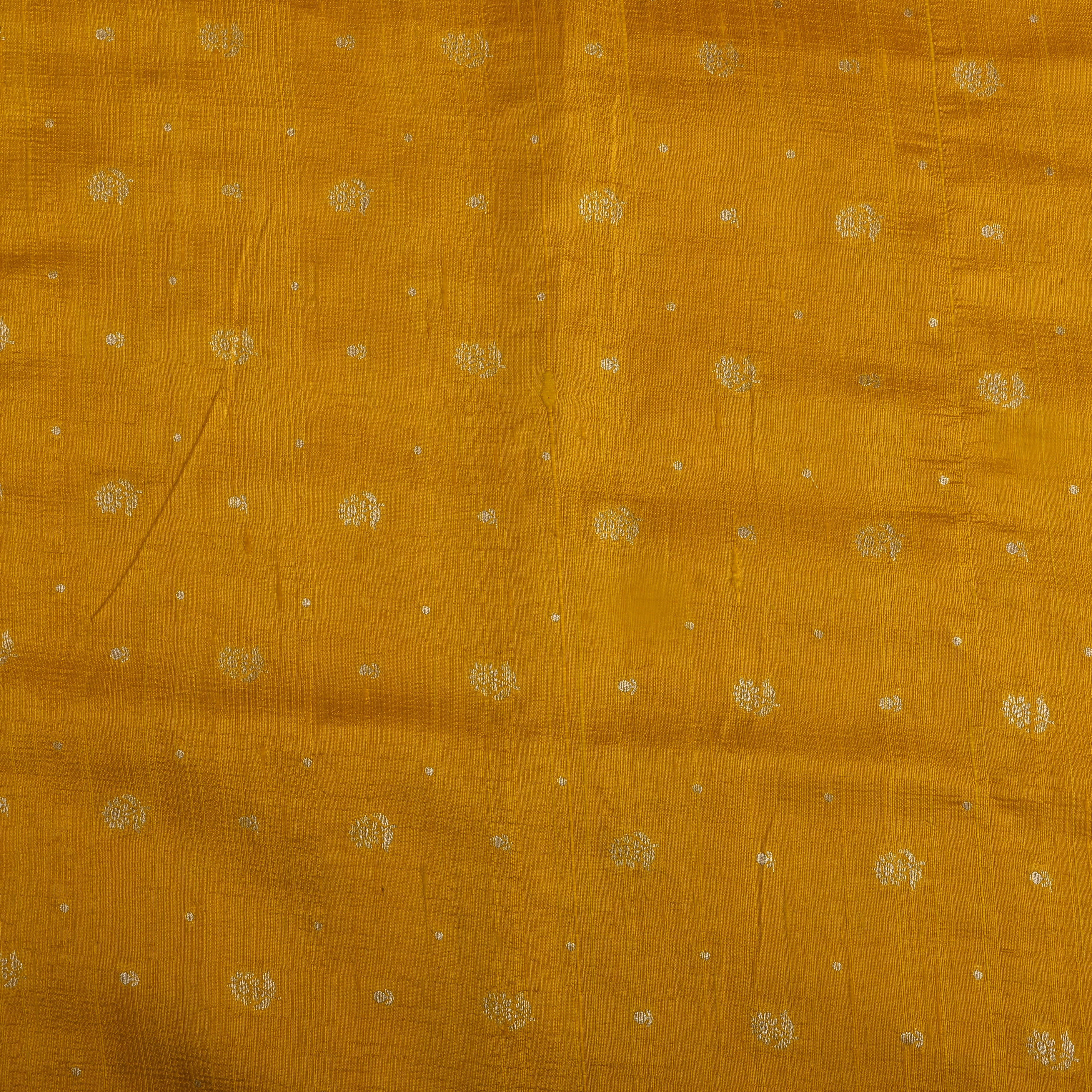 Bright Yellow Floral Zari Dupion Silk Fabric