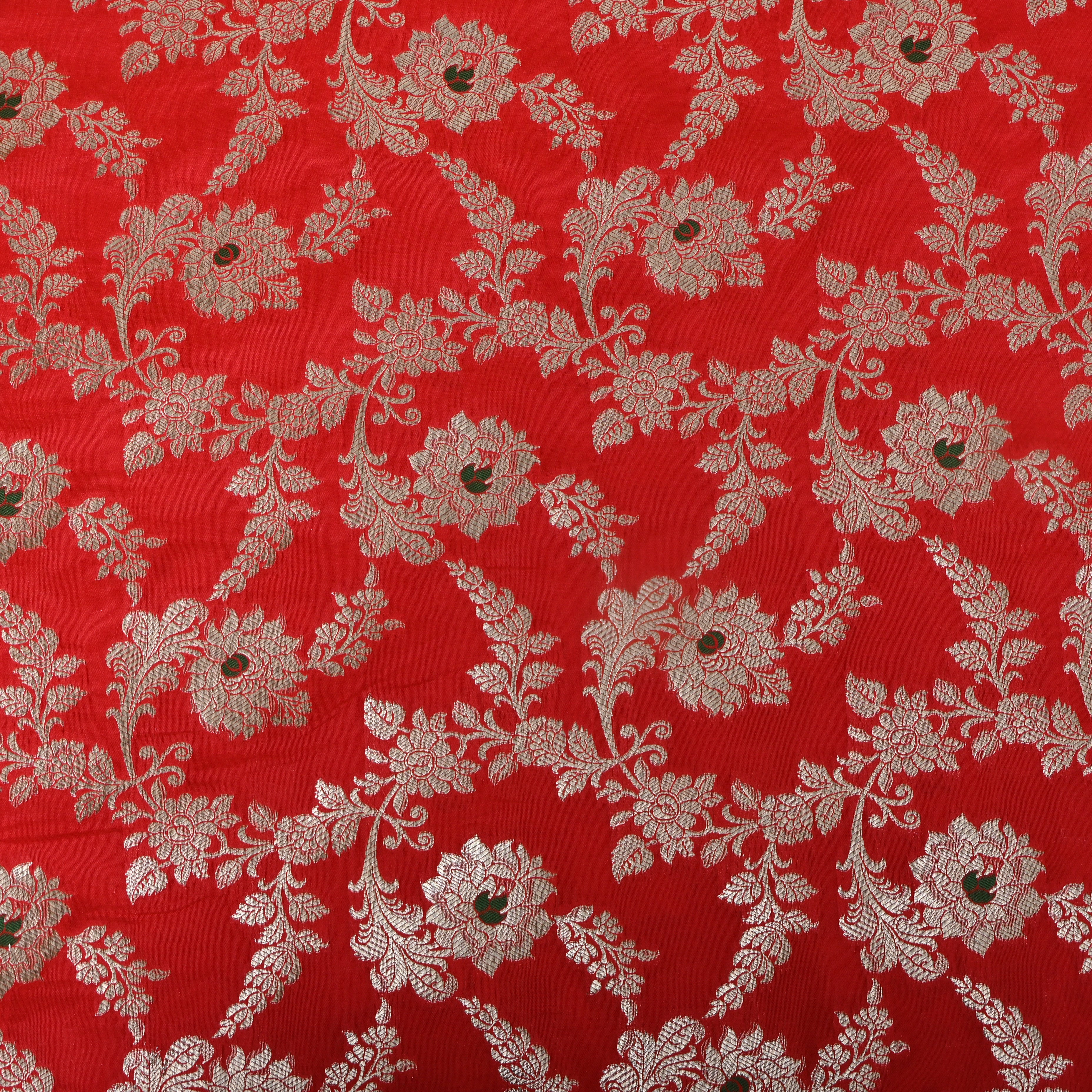 Bright Orange Floral Jaal Jamawar Silk