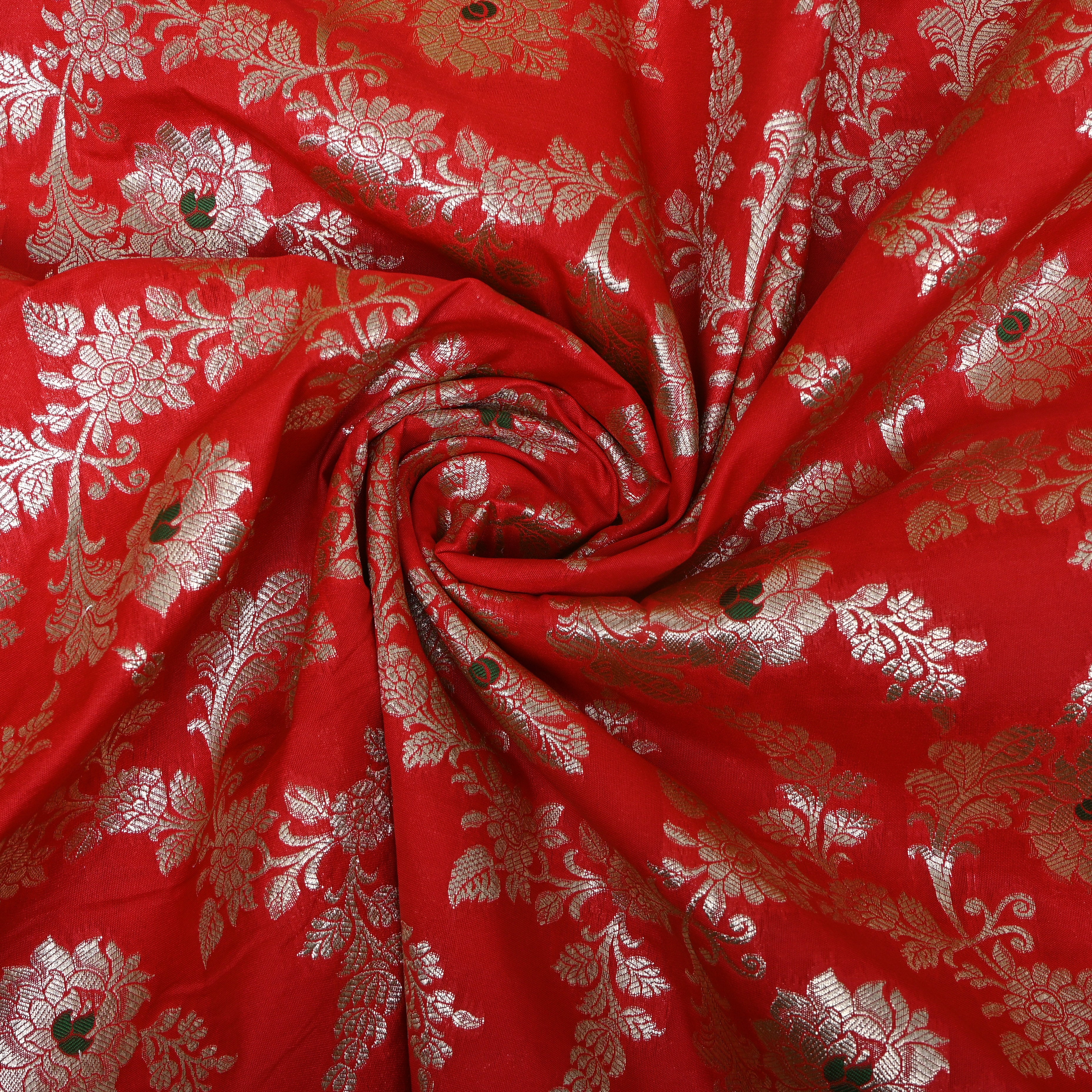 Bright Orange Floral Jaal Jamawar Silk